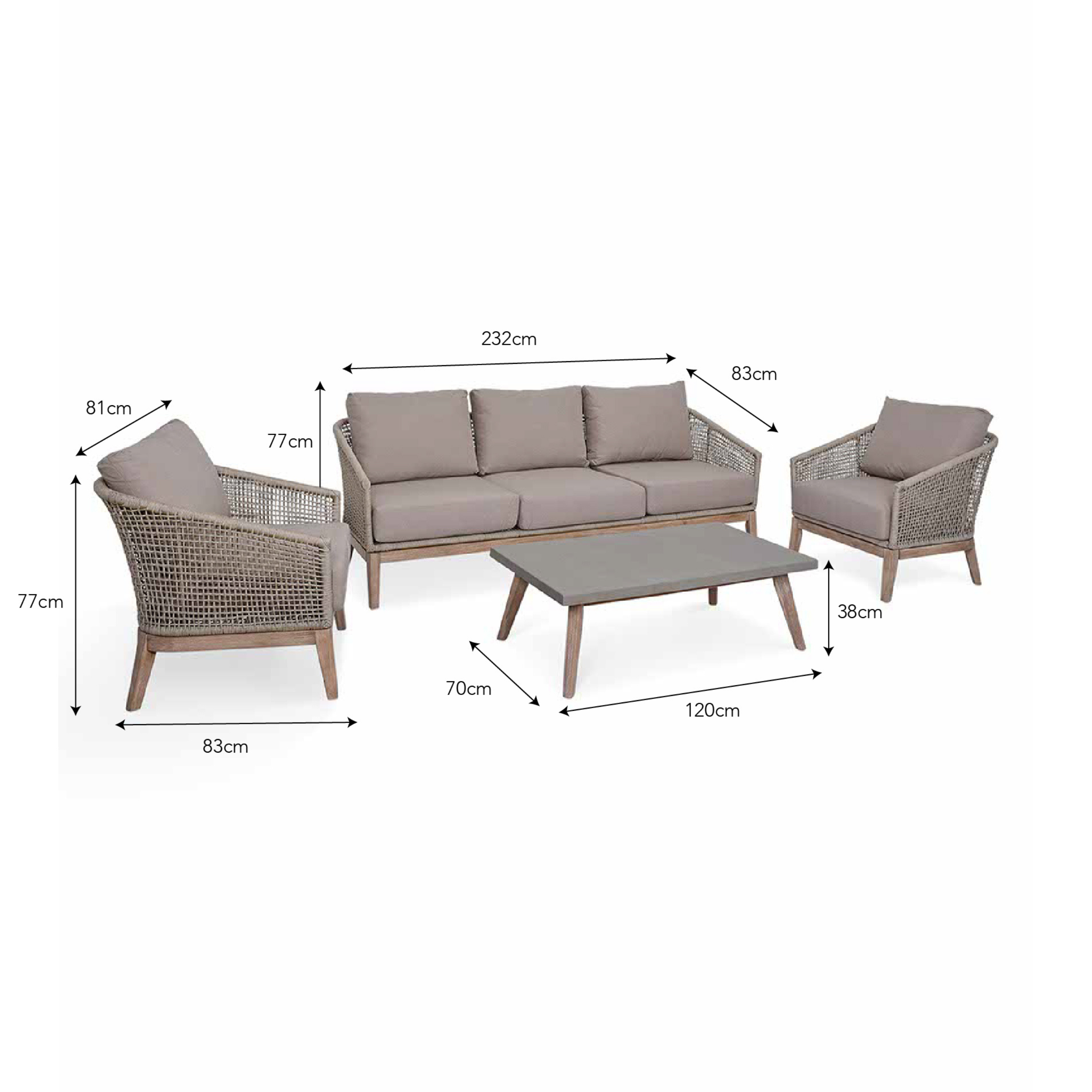 Lynton 3-Seater Outdoor Sofa Set – Acacia Wood & Grey Cushions