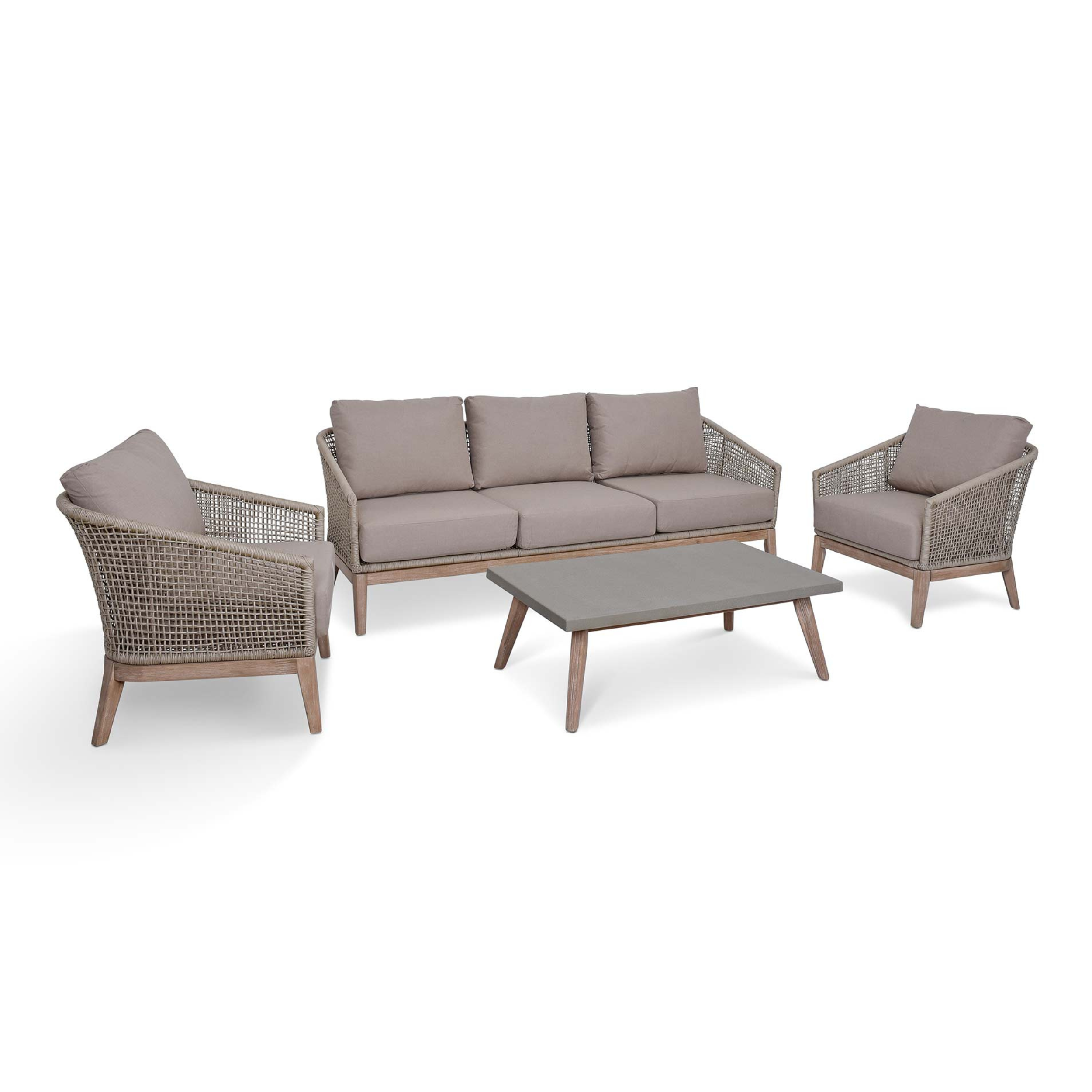 Lynton 3-Seater Outdoor Sofa Set – Acacia Wood & Grey Cushions