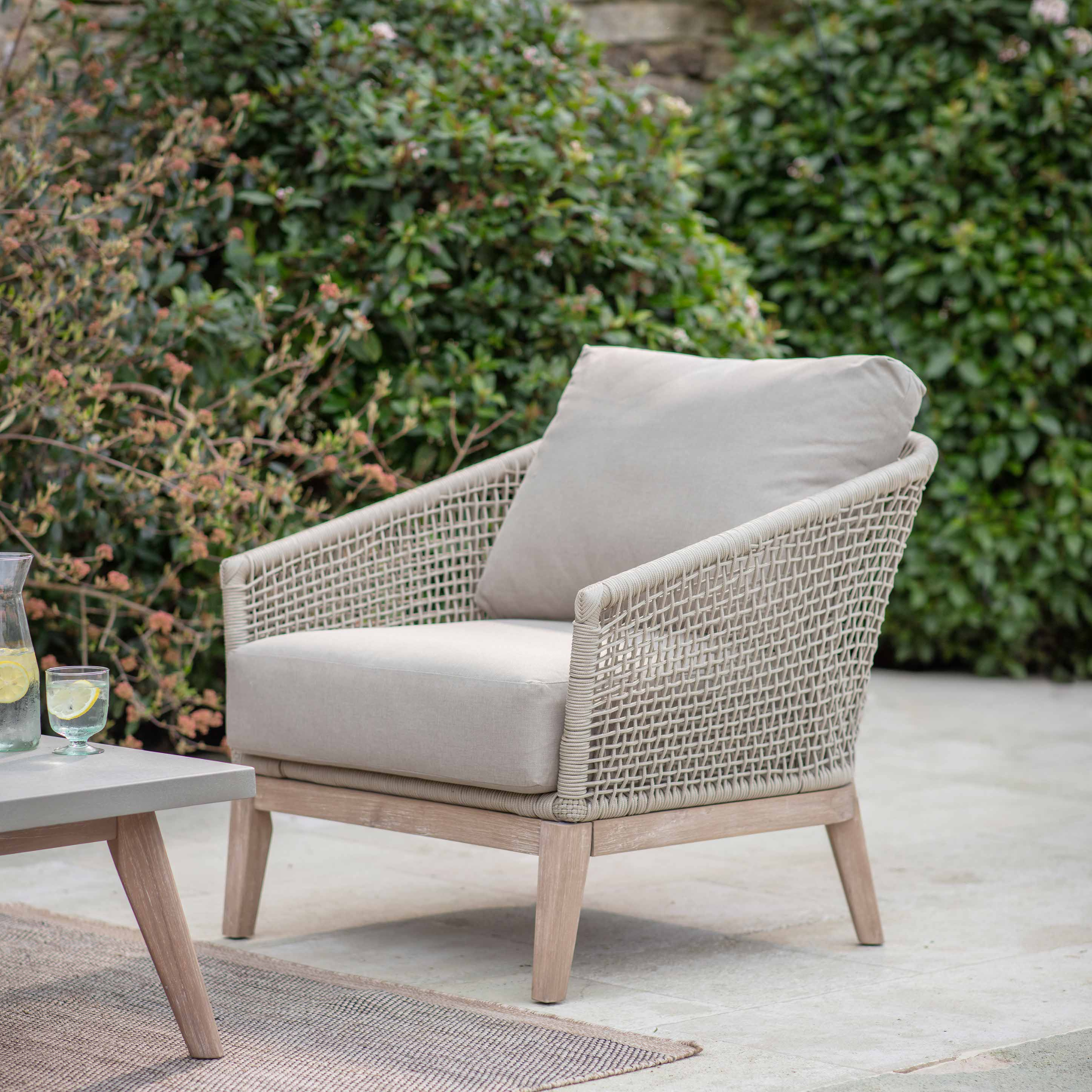Lynton Outdoor Armchair – Acacia Wood & Grey Cushion