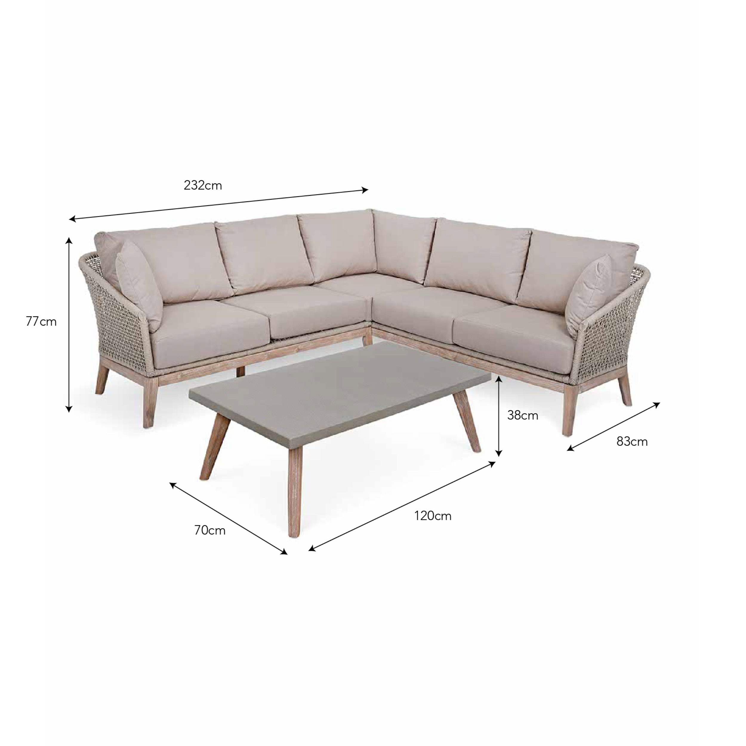 Lynton Corner Outdoor Sofa Set – Acacia Wood & Grey Cushions