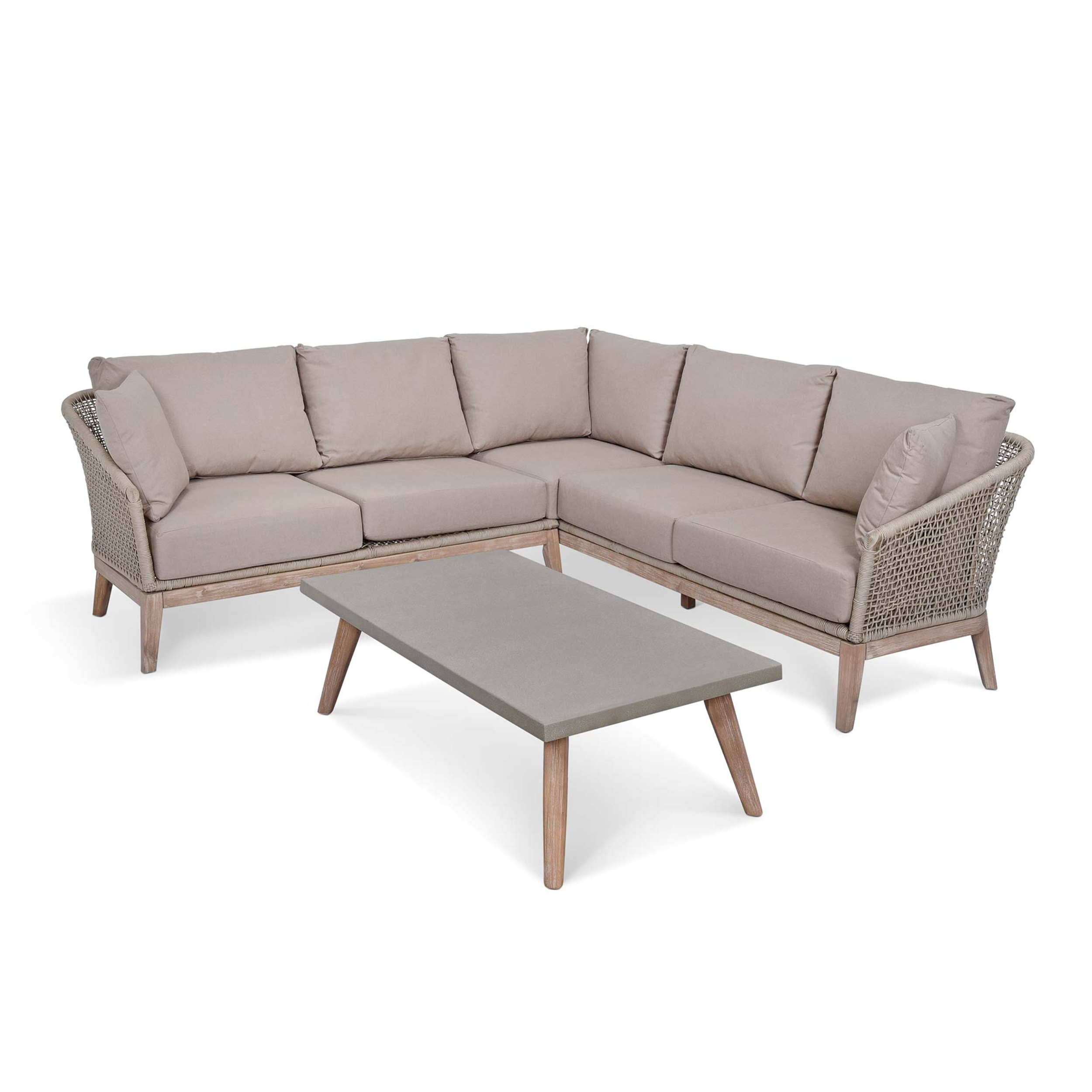 Lynton Corner Outdoor Sofa Set – Acacia Wood & Grey Cushions
