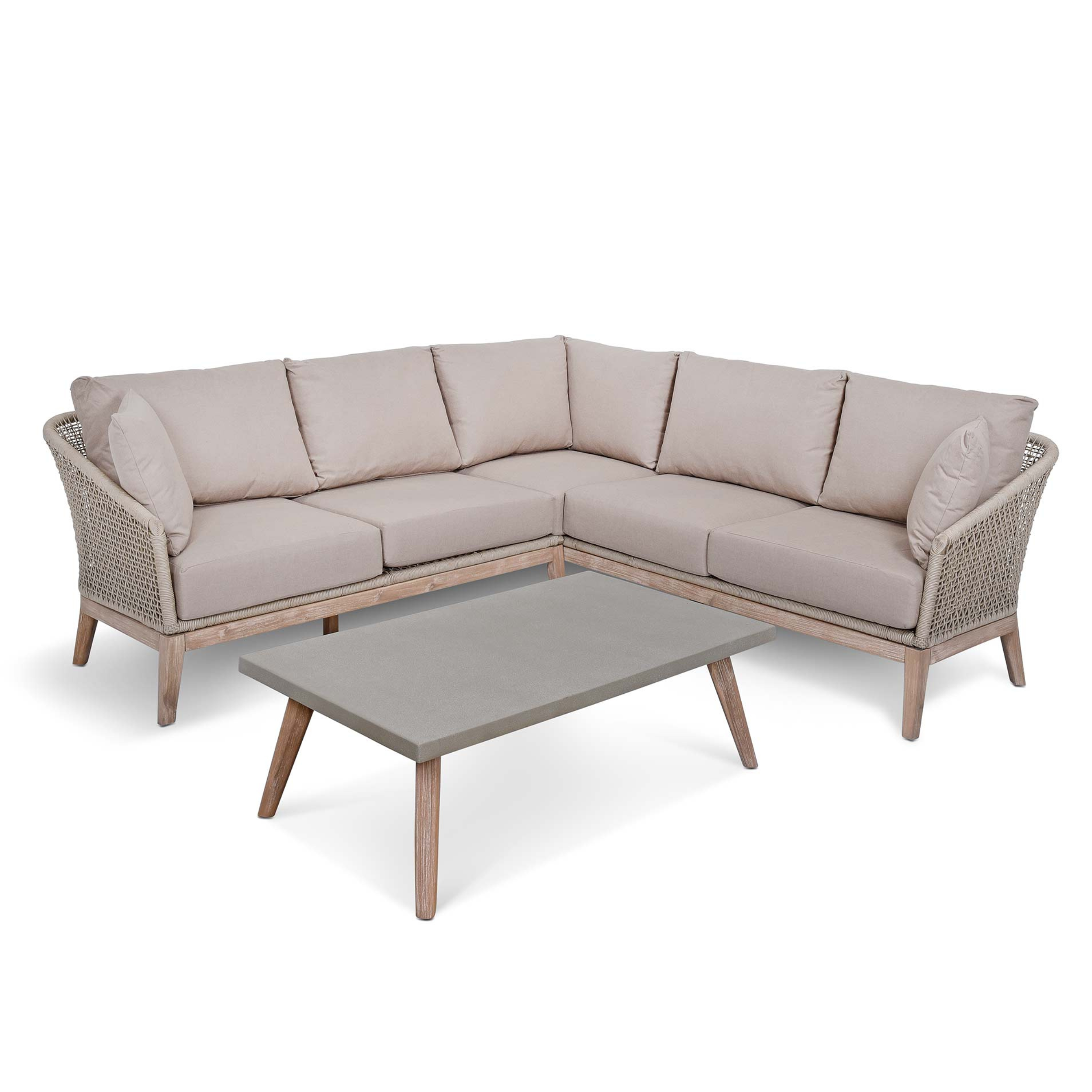 Lynton Corner Outdoor Sofa Set – Acacia Wood & Grey Cushions