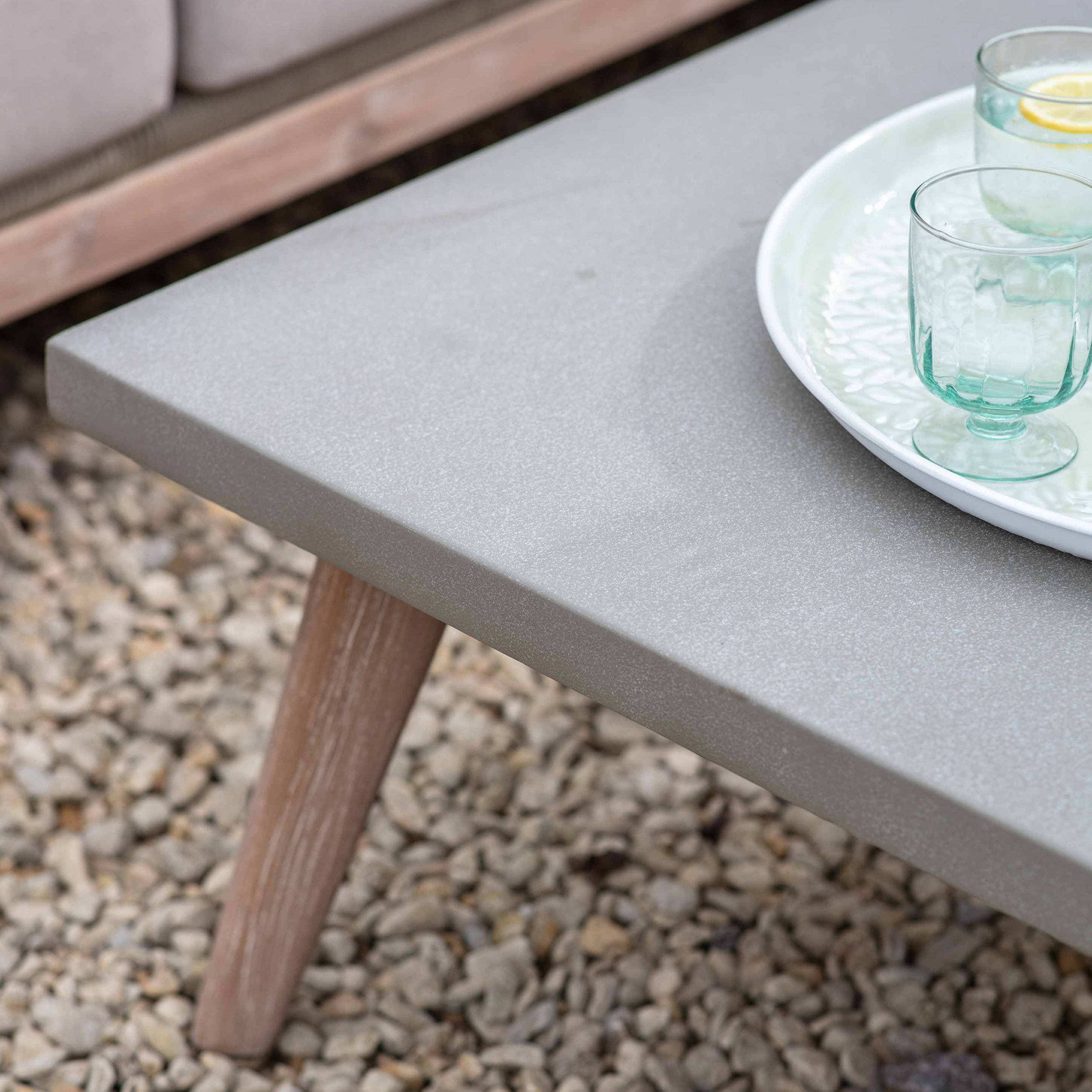 Lynton Corner Outdoor Sofa Set – Acacia Wood & Grey Cushions