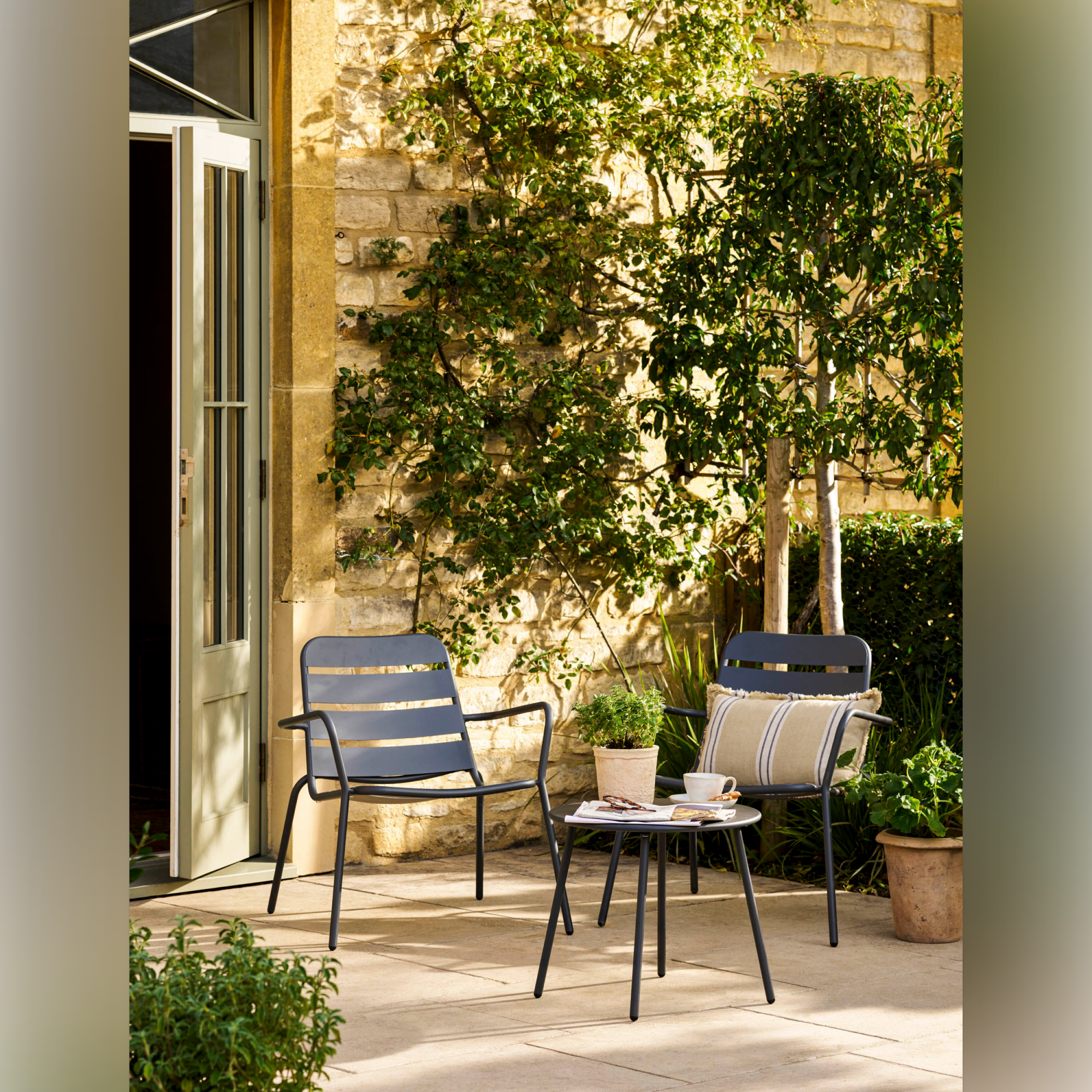 Newbridge Outdoor Armchair Bistro Set – Powder Coated Steel