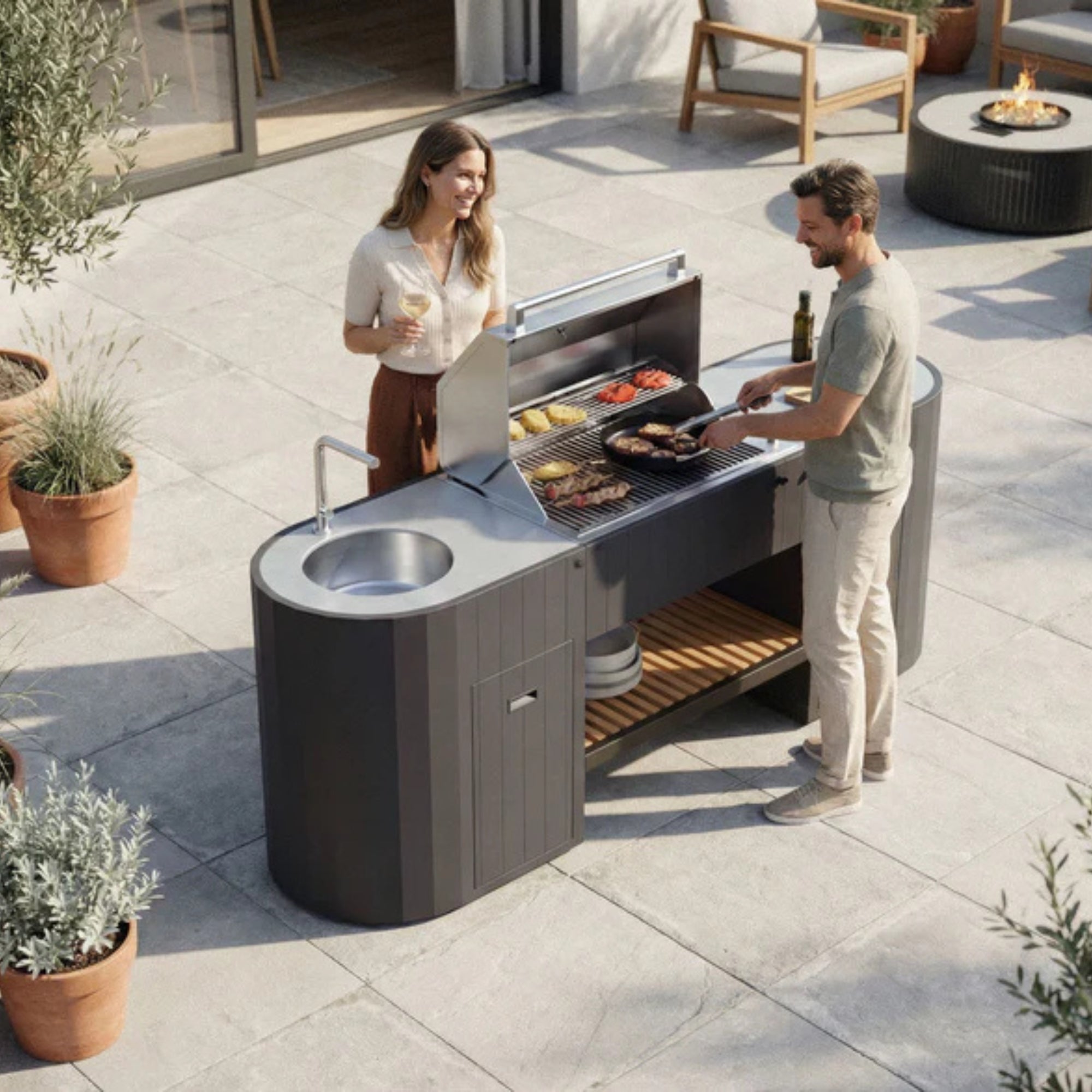 Q-Boo OVO GL Large Freestanding Outdoor Kitchen with Sink