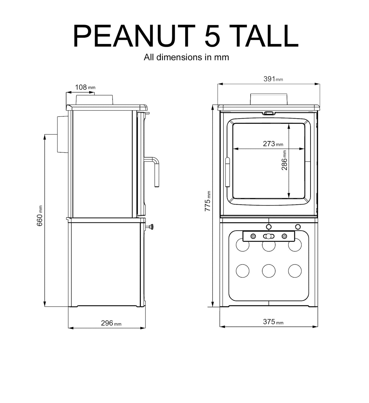 Saltfire Peanut 5 Tall Stove in Metallic Black