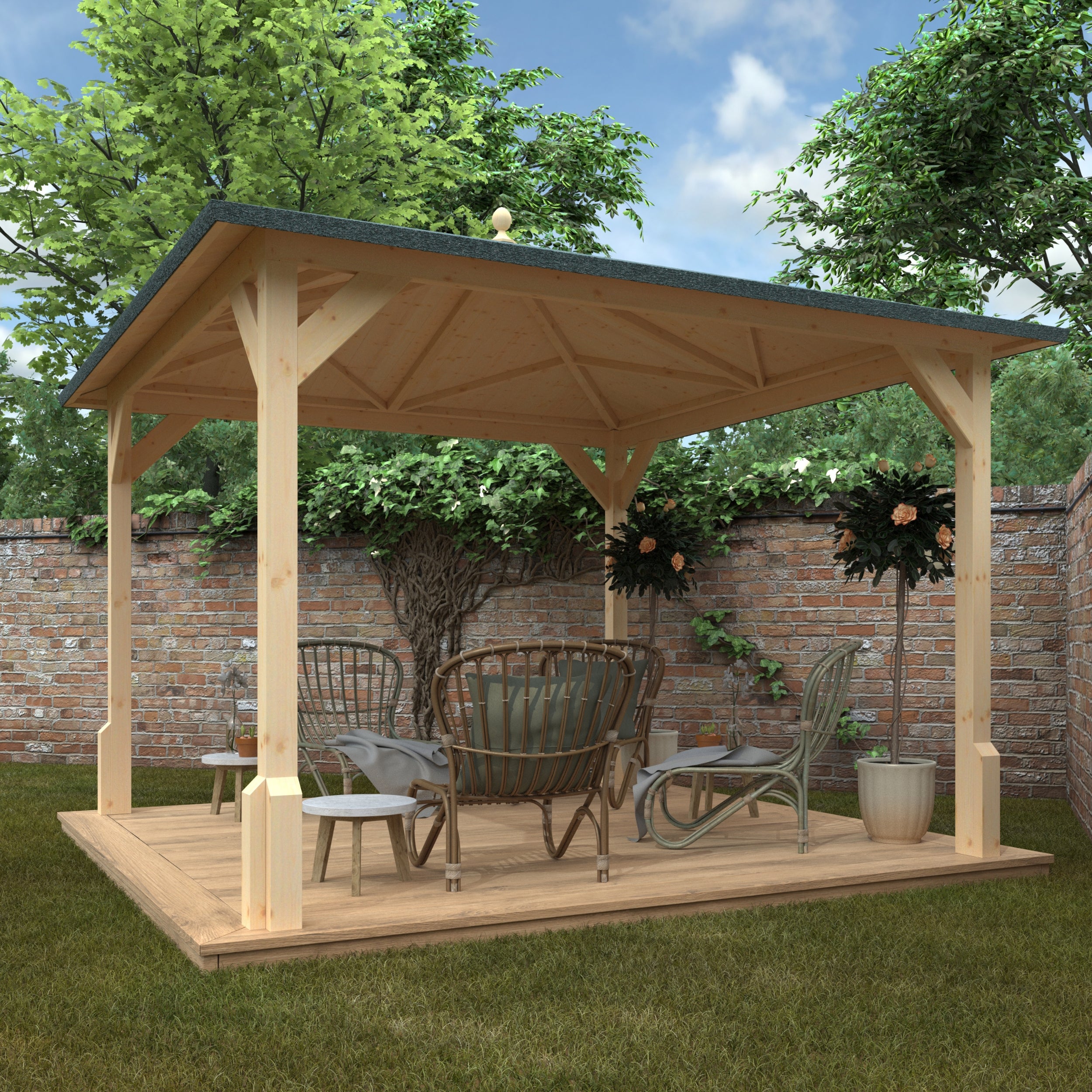 AEMYR 10 × 10 ft Roofed Timber Pergola