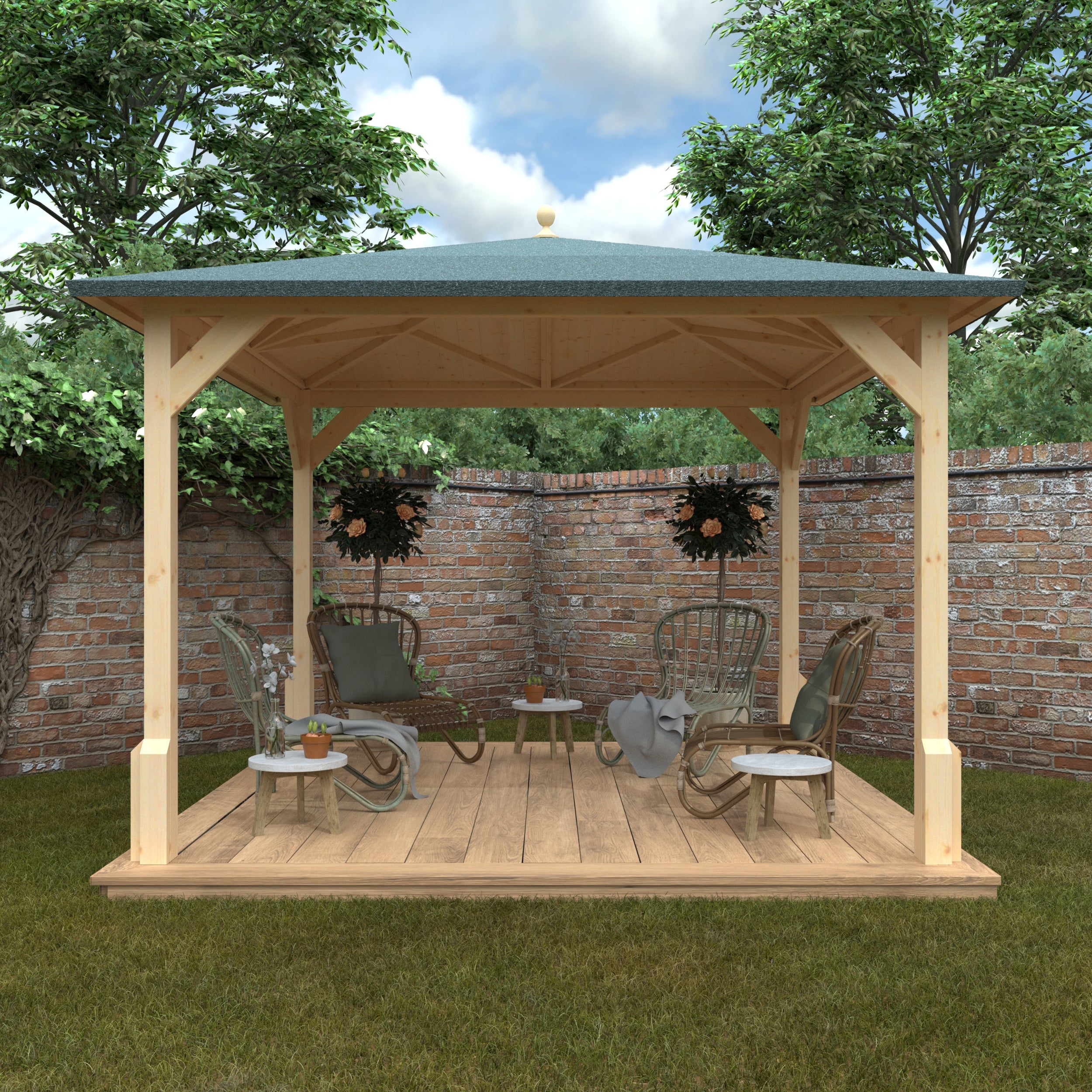 AEMYR 10 × 10 ft Roofed Timber Pergola