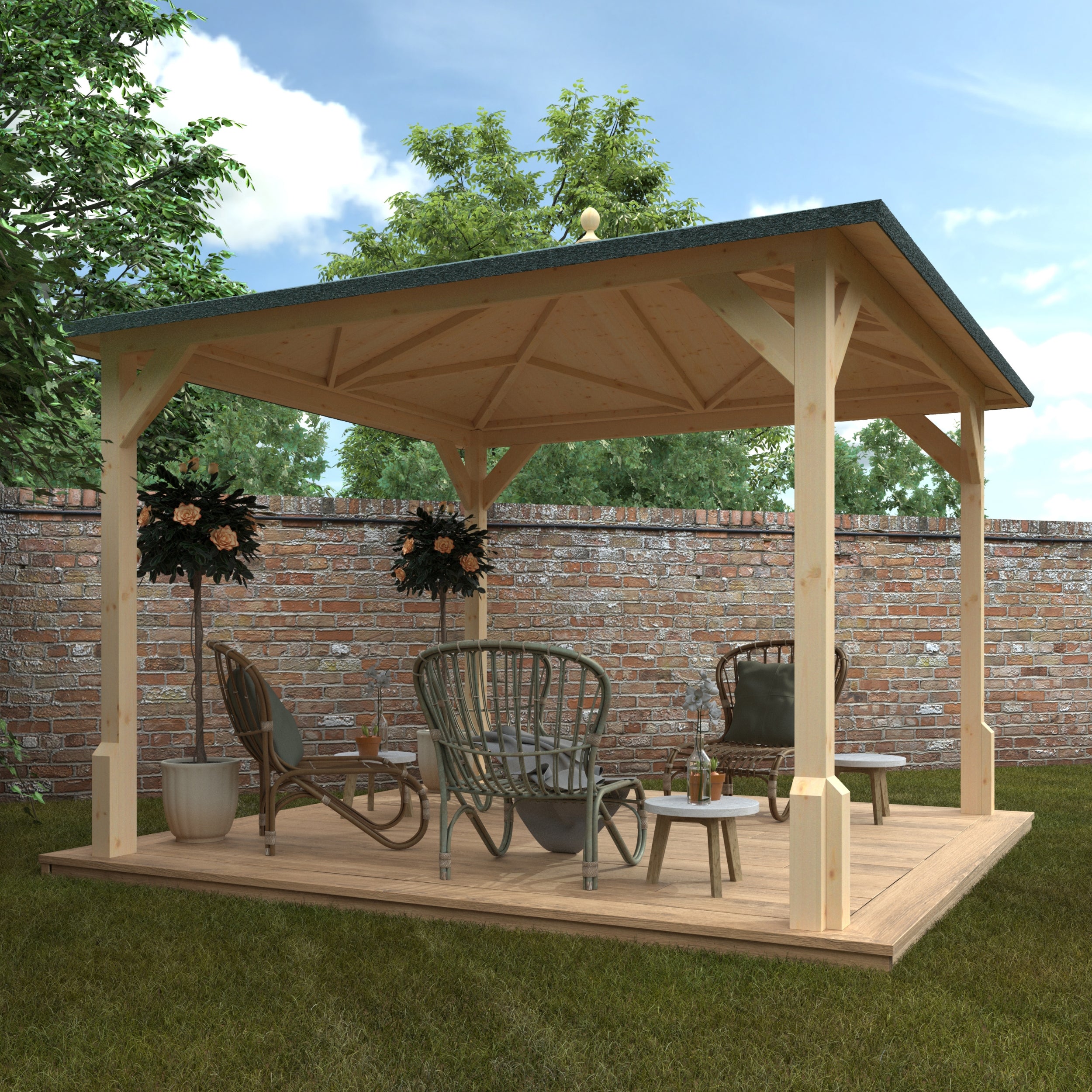 AEMYR 10 × 10 ft Roofed Timber Pergola