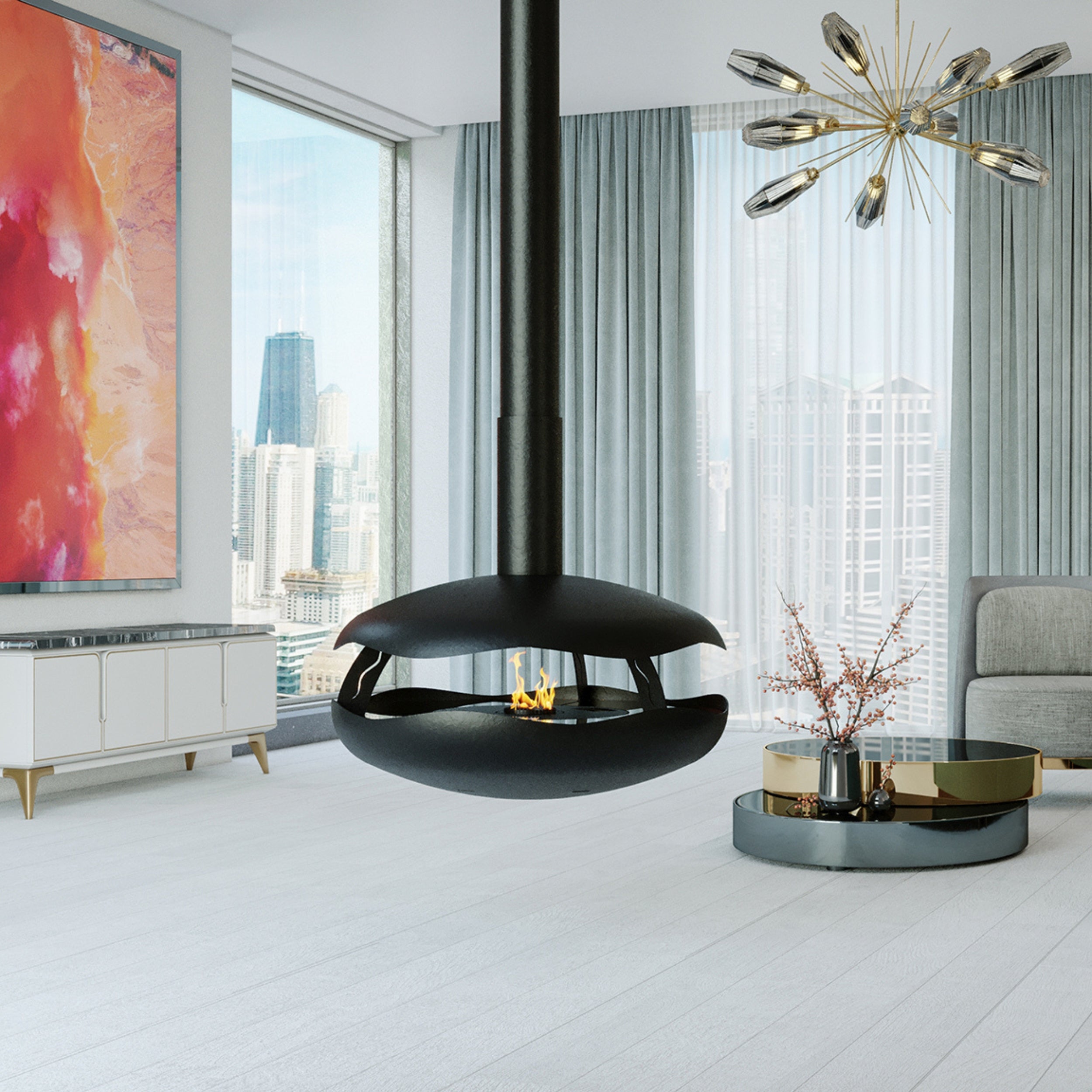 GlammFire Perola Plus Suspended Automatic Bioethanol Fireplace