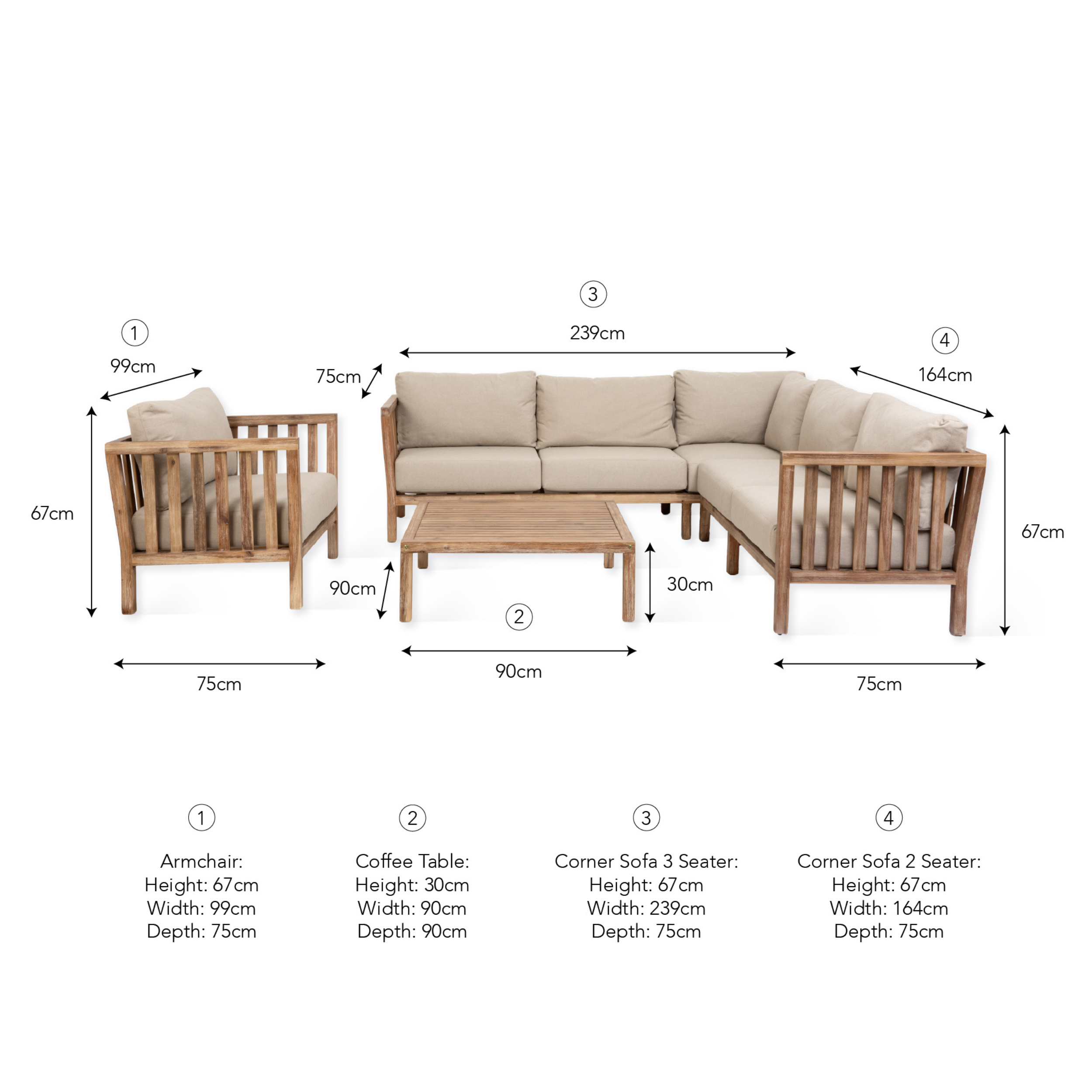 Porthallow Corner Sofa Set – Acacia Wood