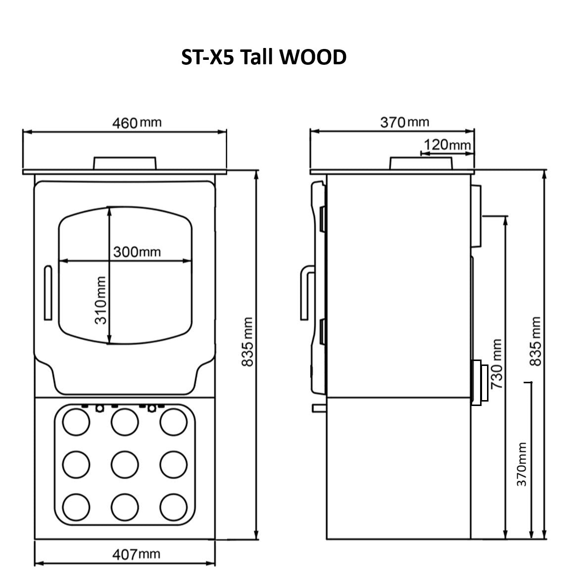 Saltfire ST-X5 Tall Wood-Burning Stove in Metallic Black
