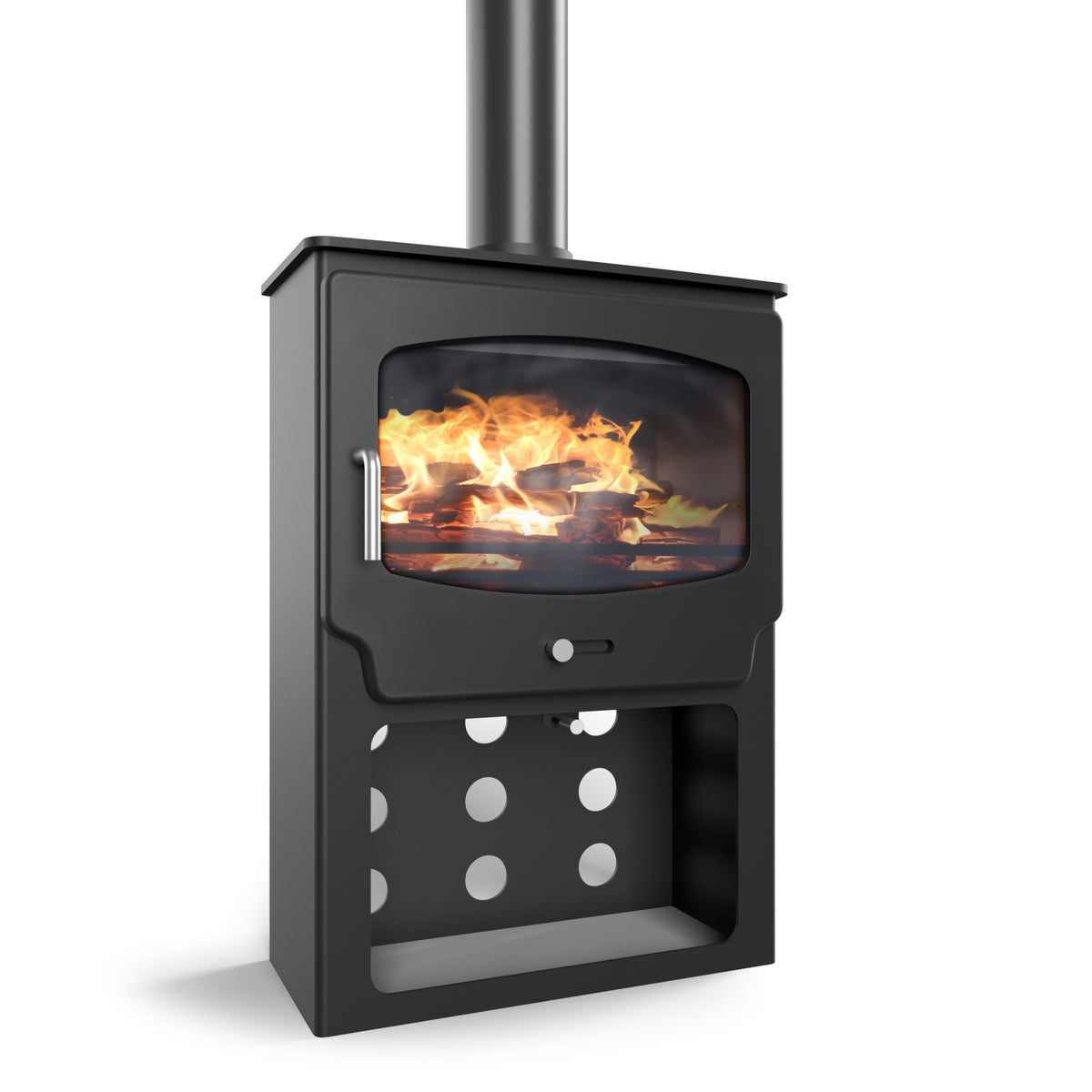 Saltfire ST-X Wide Tall Wood-Burning Stove in Metallic Black