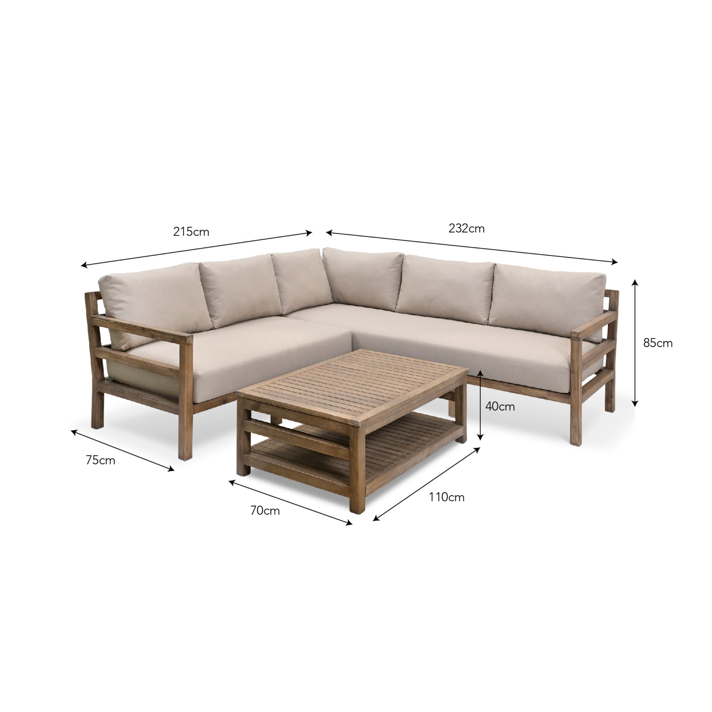 Sandridge Corner Sofa Set – Dark Natural Acacia Wood