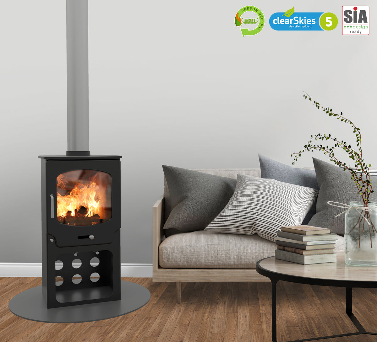 Saltfire ST-X5 Tall Multi-Fuel Stove in Metallic Black