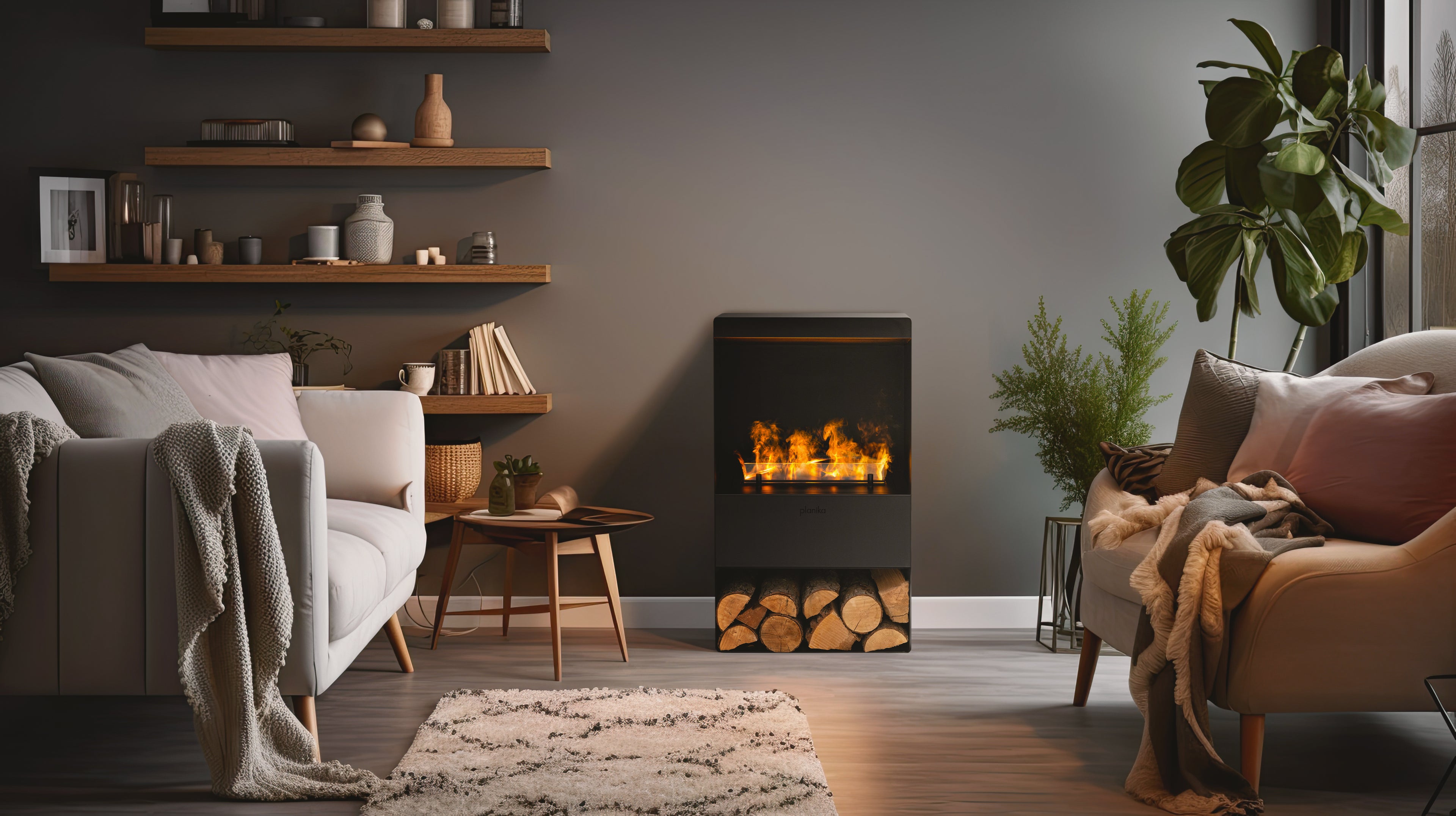 Planika Steamy - Freestanding water vapour fireplace with Optimyst® technology