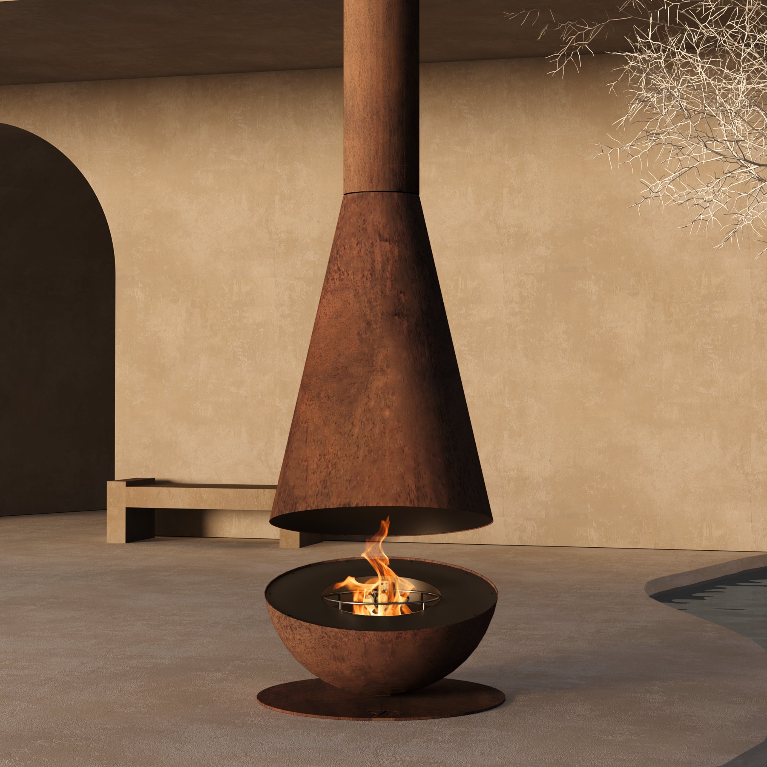 GlammFire Thales Suspended Outdoor Fireplace – Wood-Burning