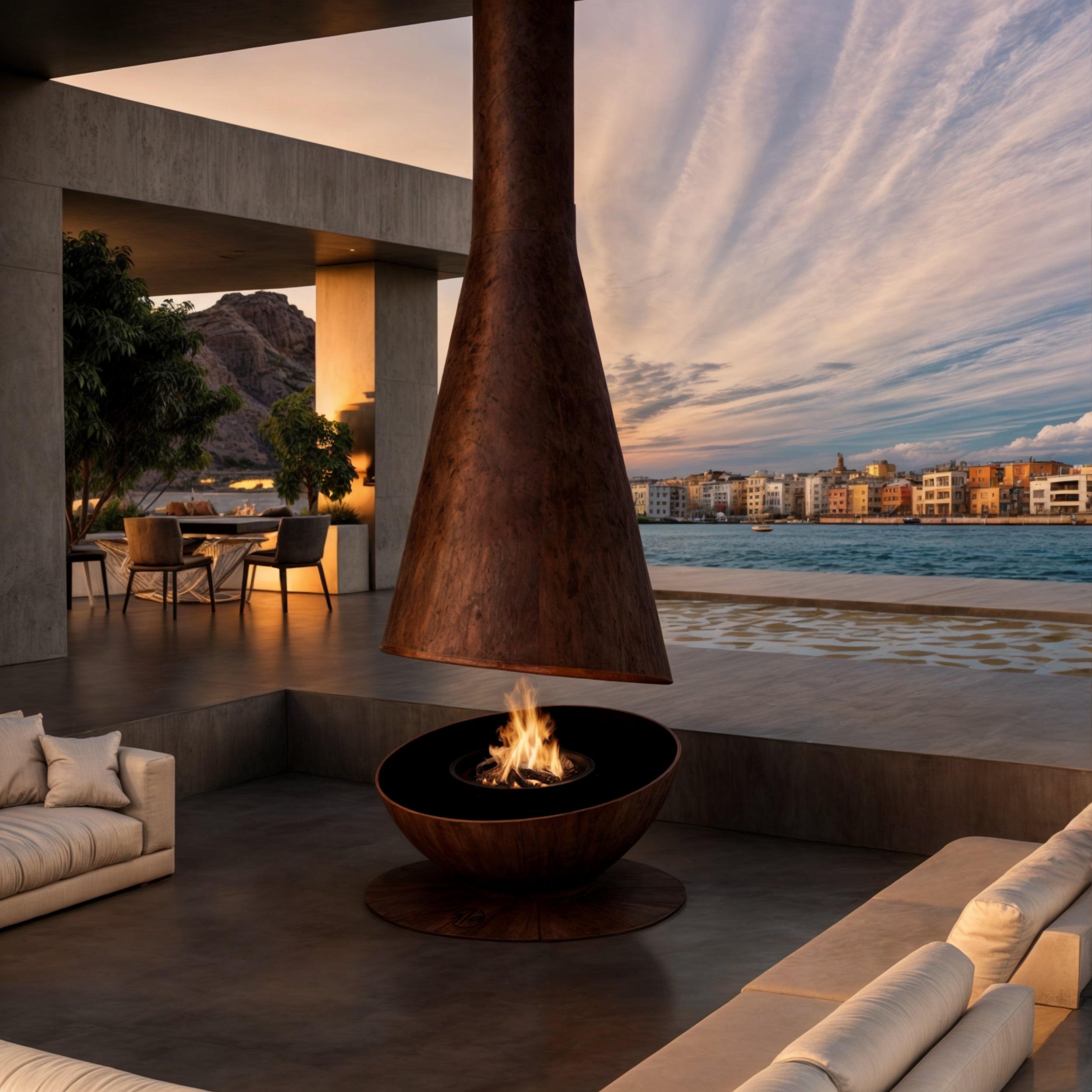 GlammFire Thales Suspended Outdoor Fireplace – Wood-Burning