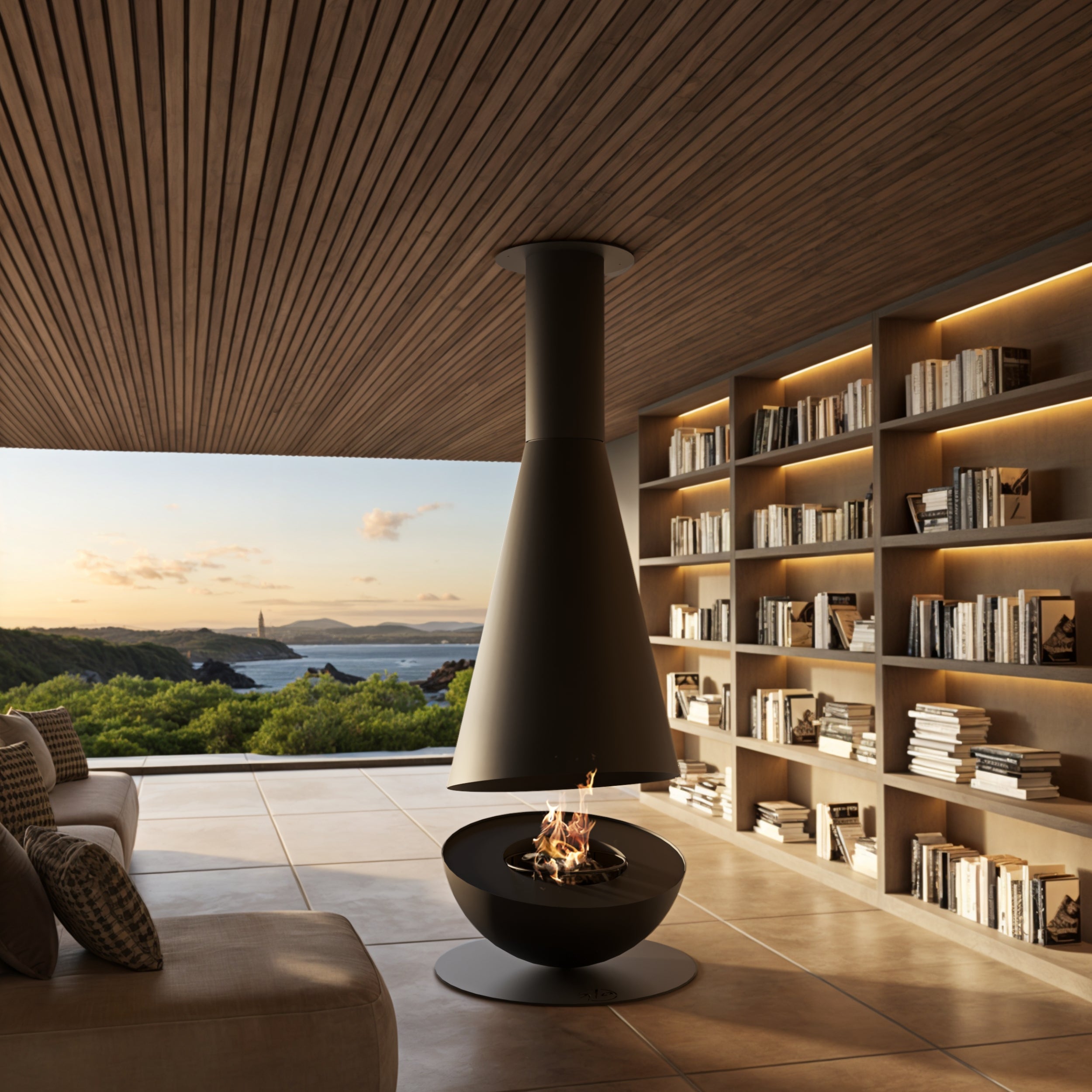 GlammFire Thales Suspended Outdoor Fireplace – Wood-Burning