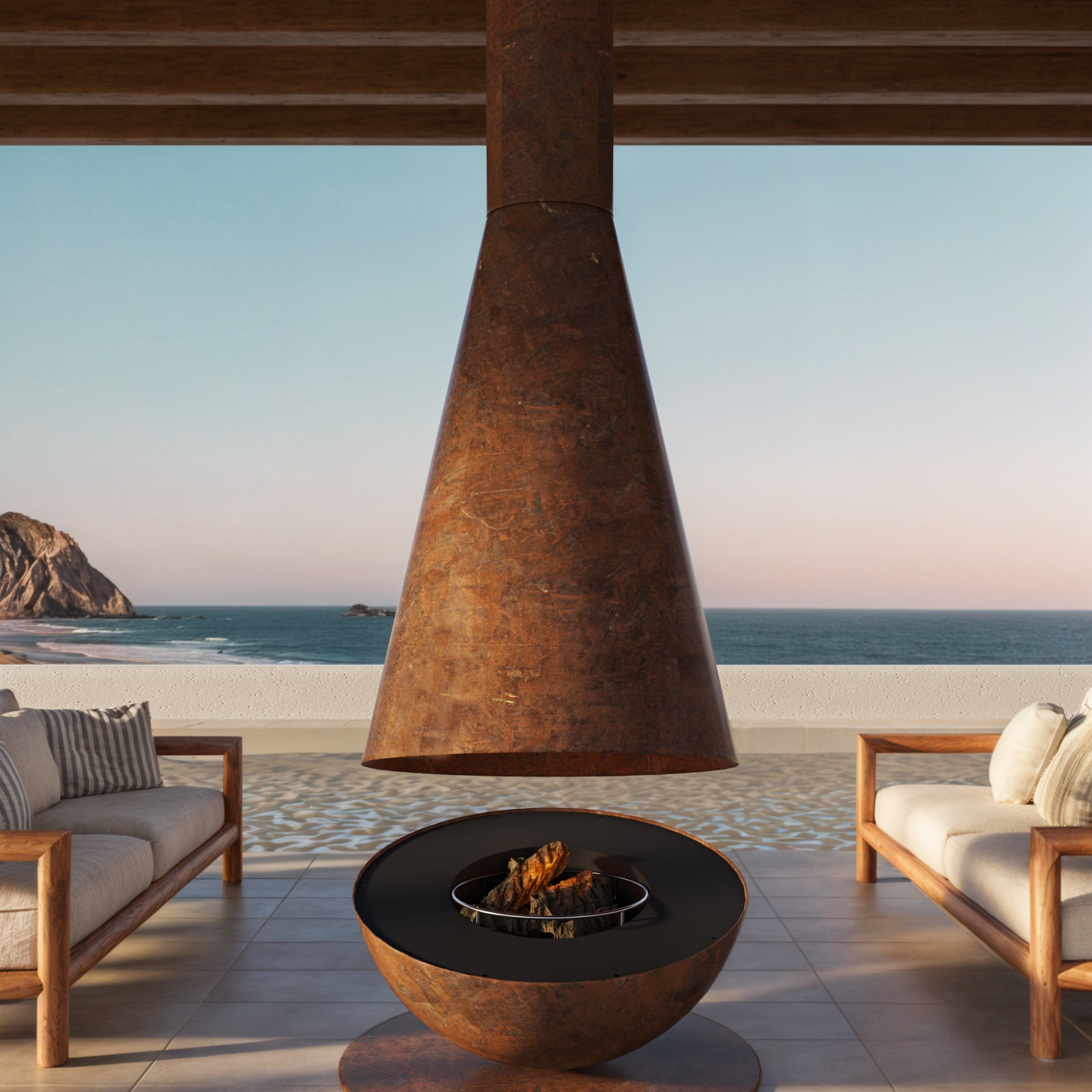 GlammFire Thales Suspended Outdoor Fireplace – Wood-Burning