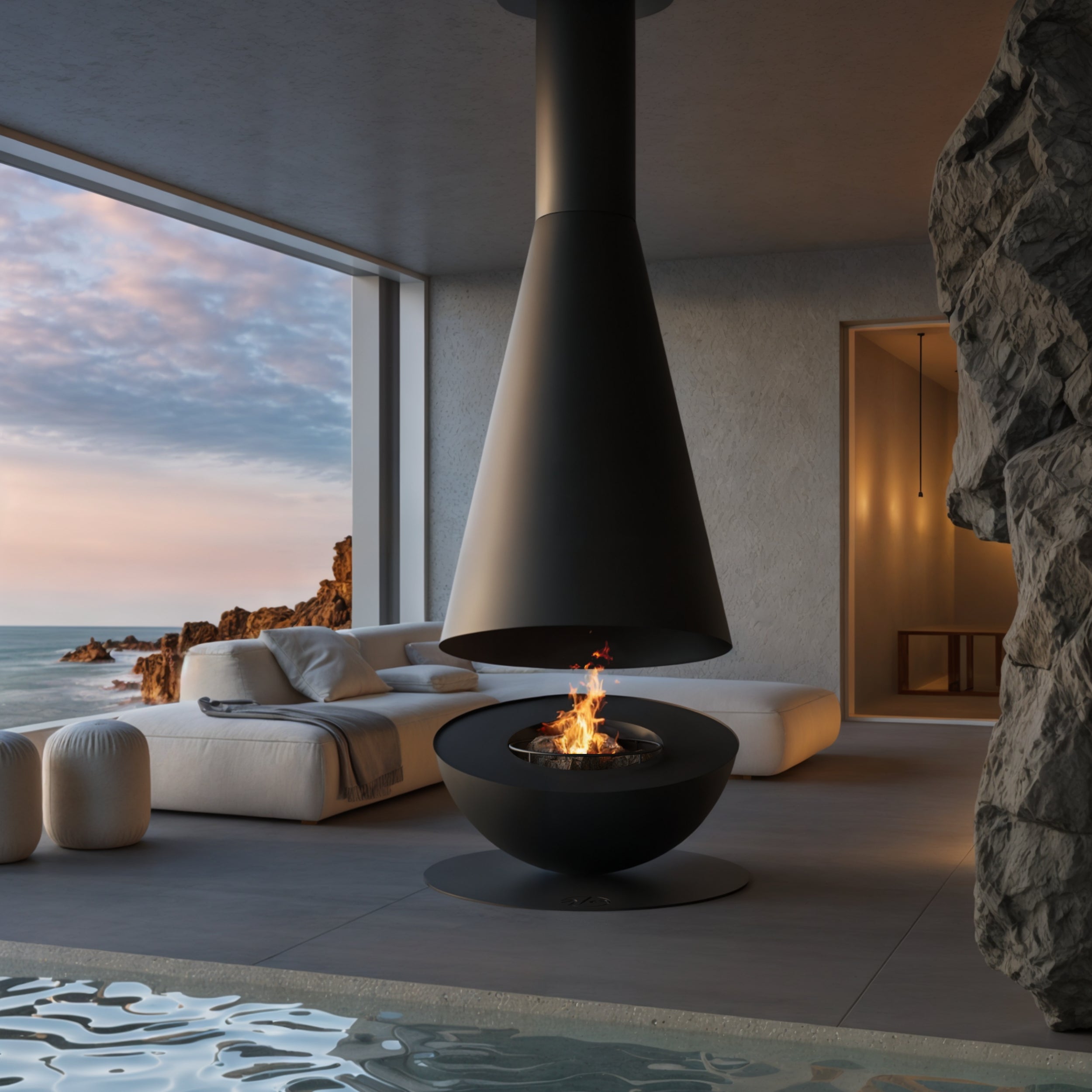GlammFire Thales Suspended Outdoor Fireplace – Wood-Burning