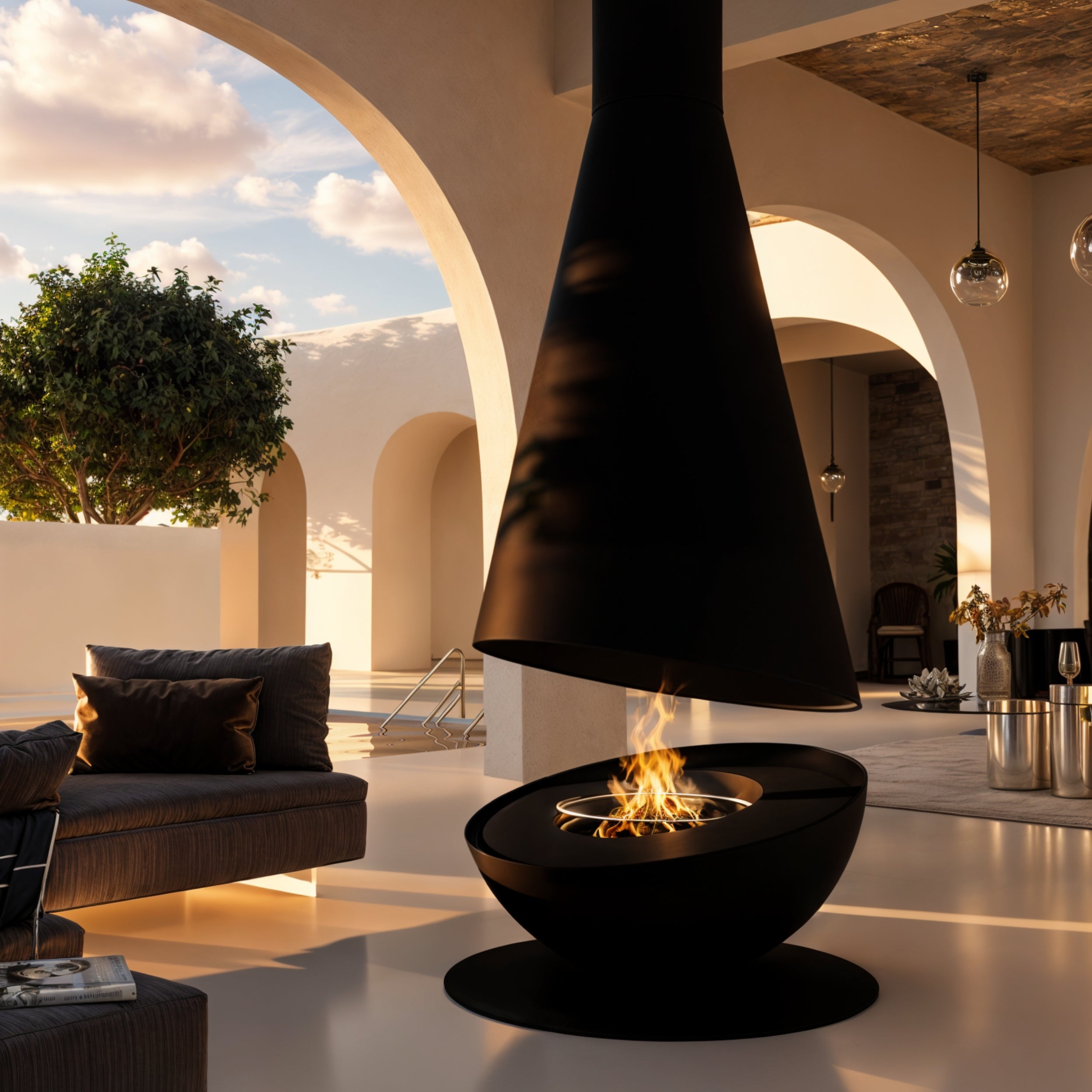 GlammFire Thales Suspended Outdoor Fireplace – Wood-Burning