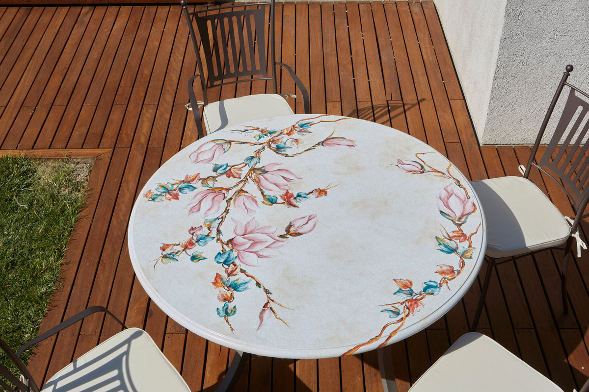 Domiziani Aurora Round Hand-Painted Lava Stone Table
