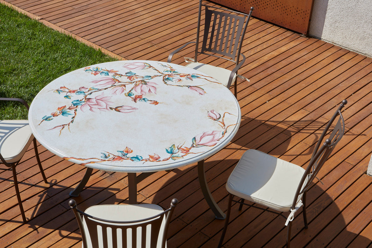Domiziani Aurora Round Hand-Painted Lava Stone Table