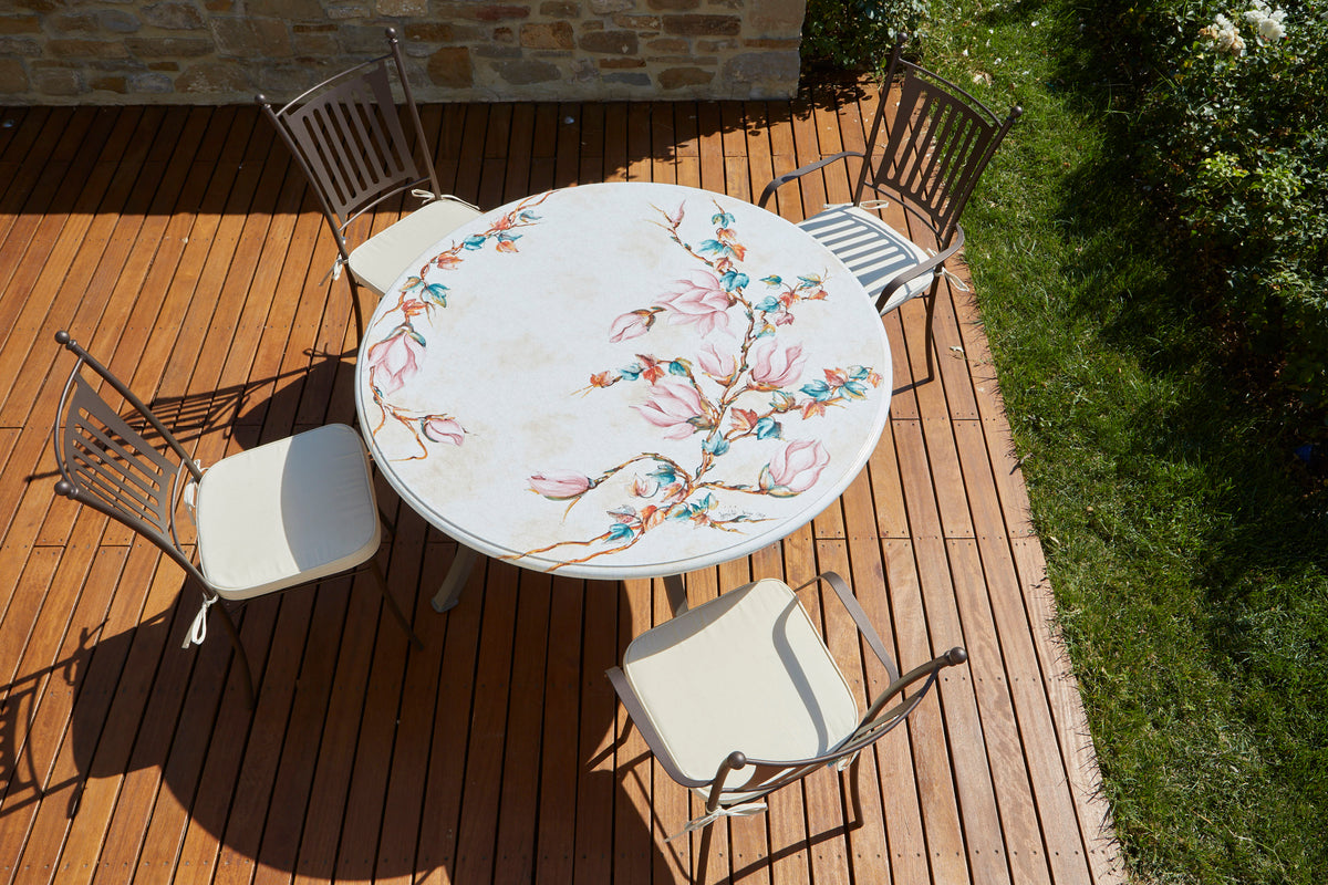Domiziani Aurora Round Hand-Painted Lava Stone Table