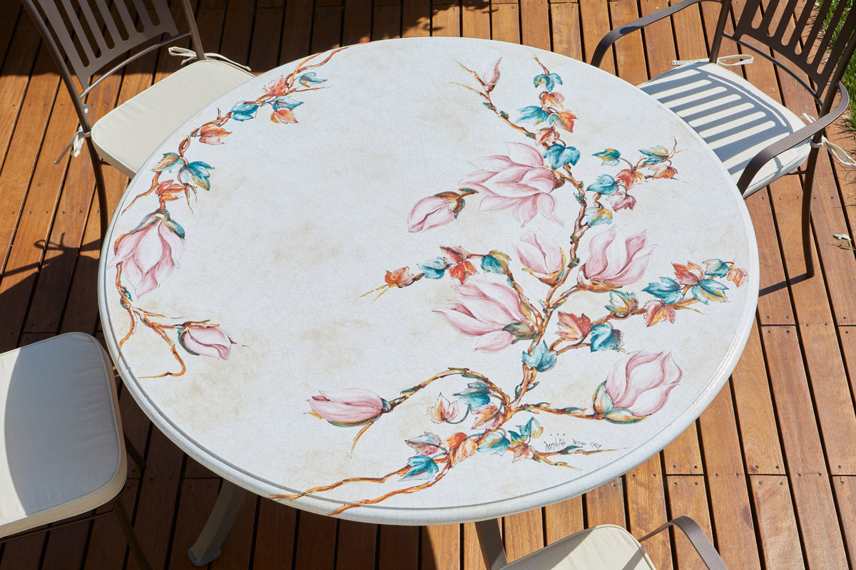 Domiziani Aurora Round Hand-Painted Lava Stone Table