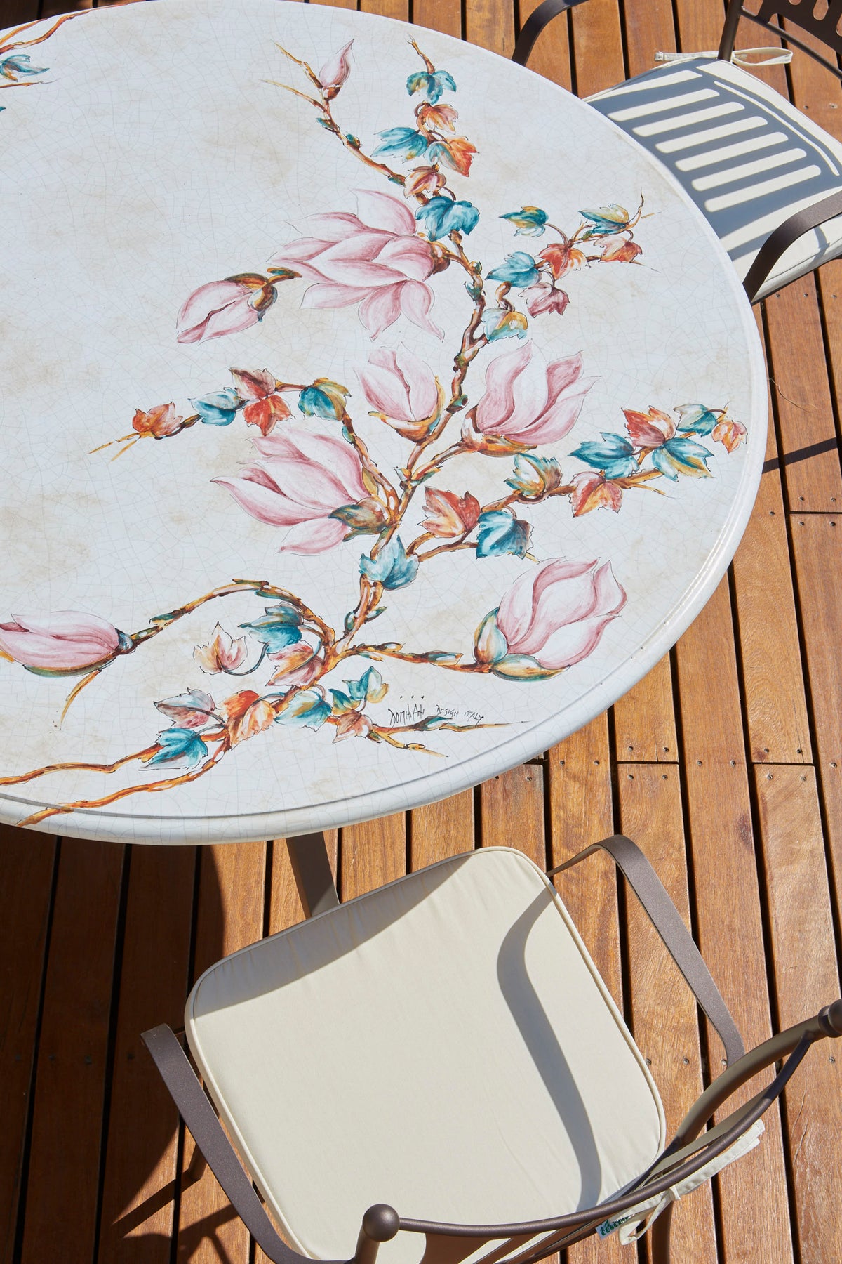Domiziani Aurora Round Hand-Painted Lava Stone Table