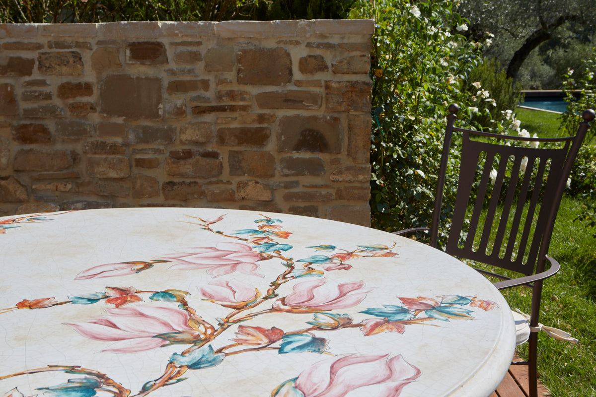 Domiziani Aurora Round Hand-Painted Lava Stone Table