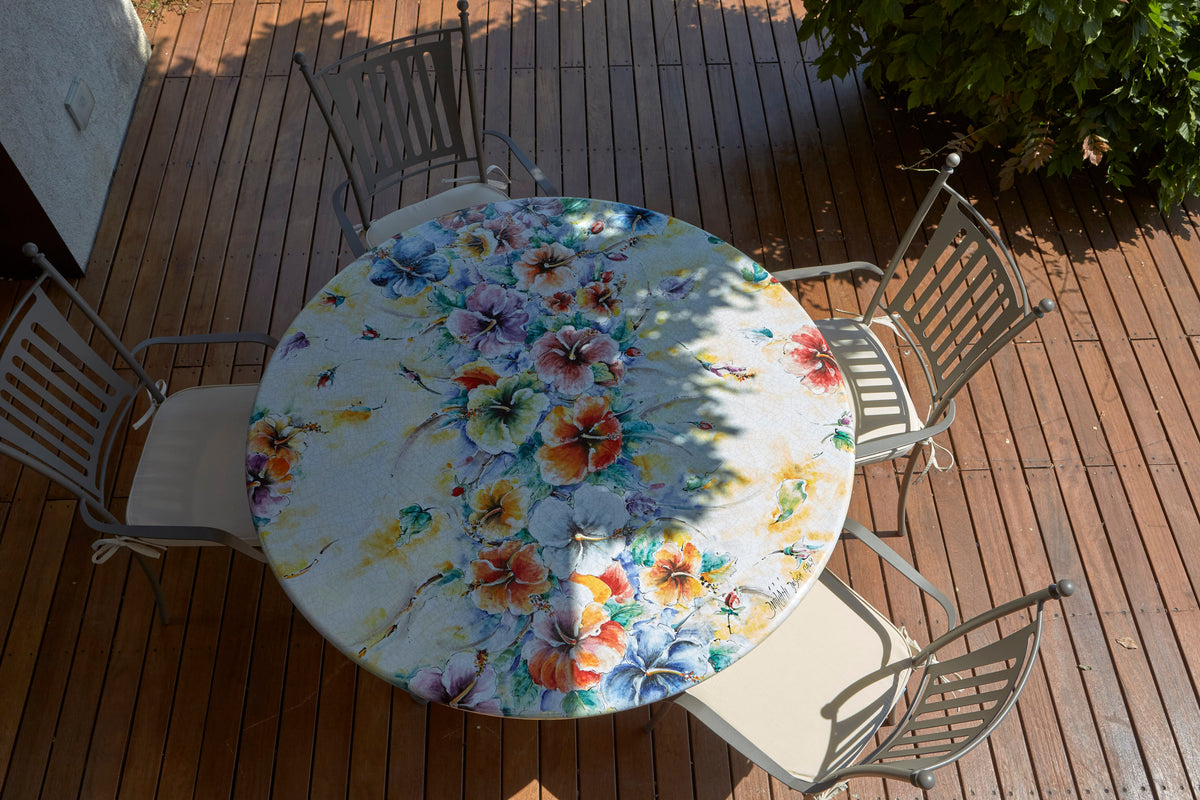 Domiziani Aurora Round Hand-Painted Lava Stone Table