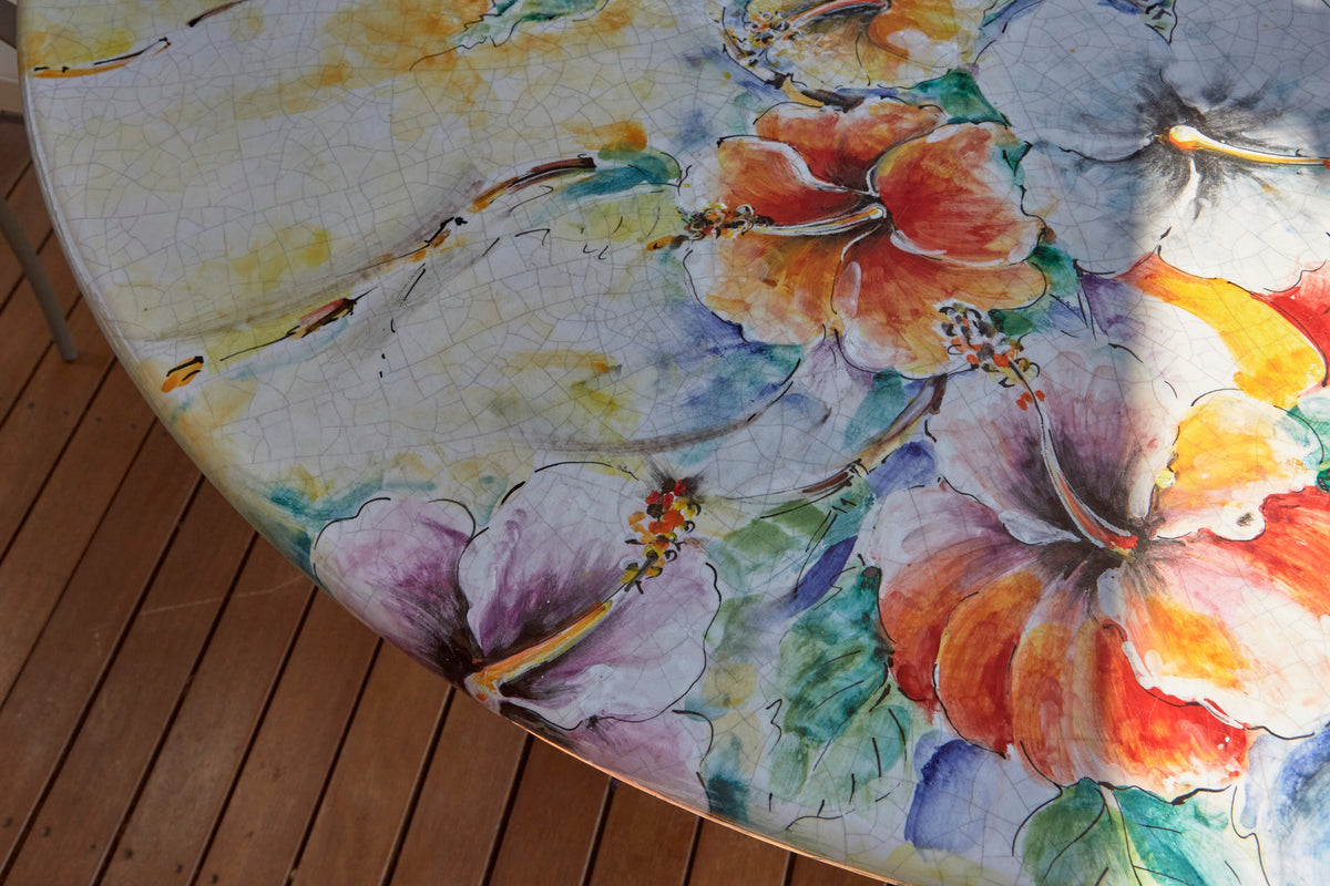 Domiziani Aurora Round Hand-Painted Lava Stone Table