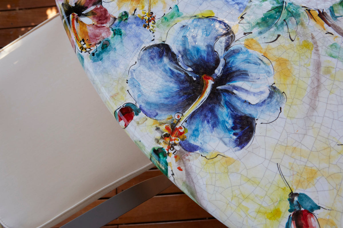 Domiziani Aurora Round Hand-Painted Lava Stone Table