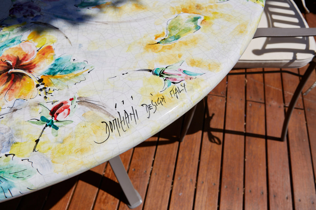 Domiziani Aurora Round Hand-Painted Lava Stone Table