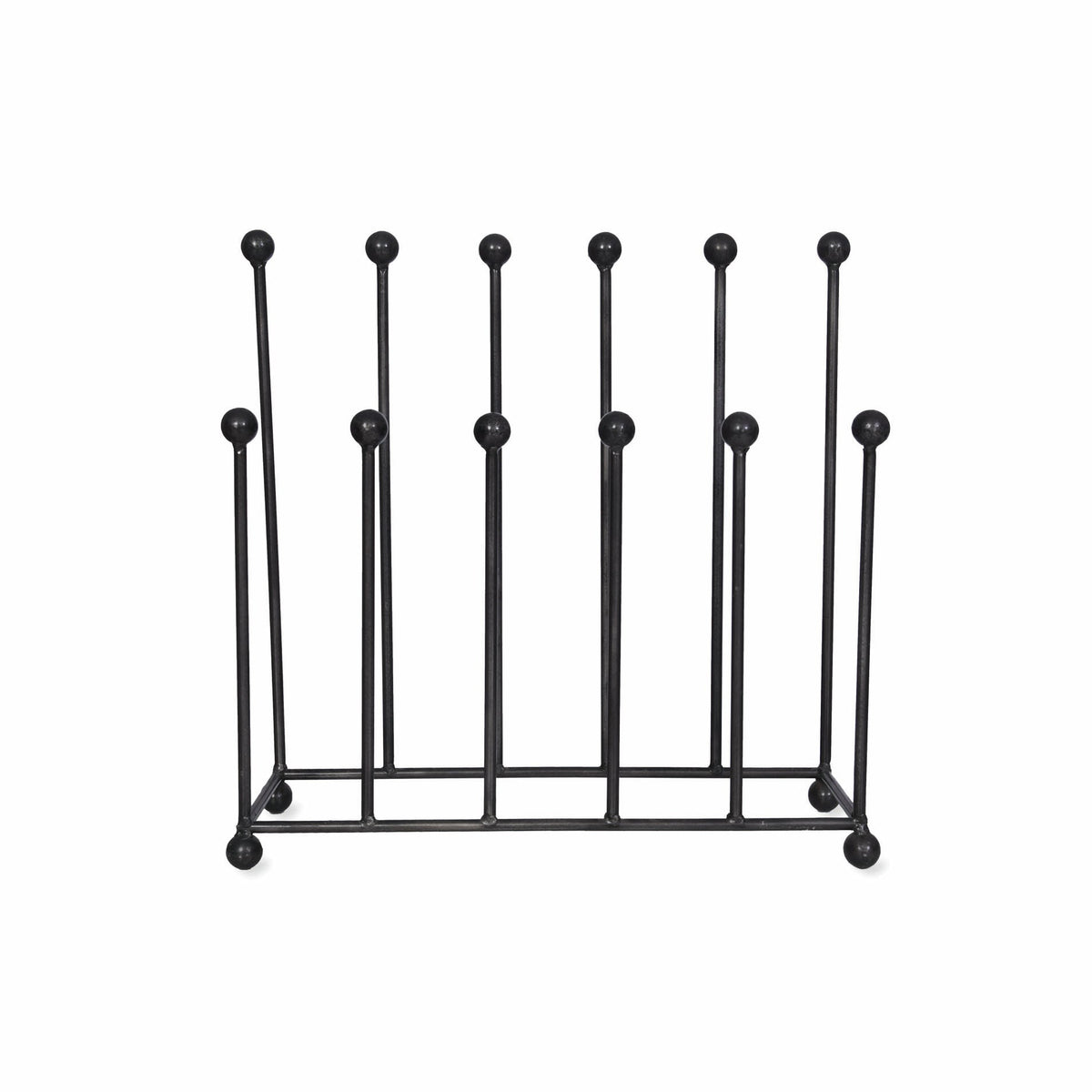 Black metal towel rack on a white background