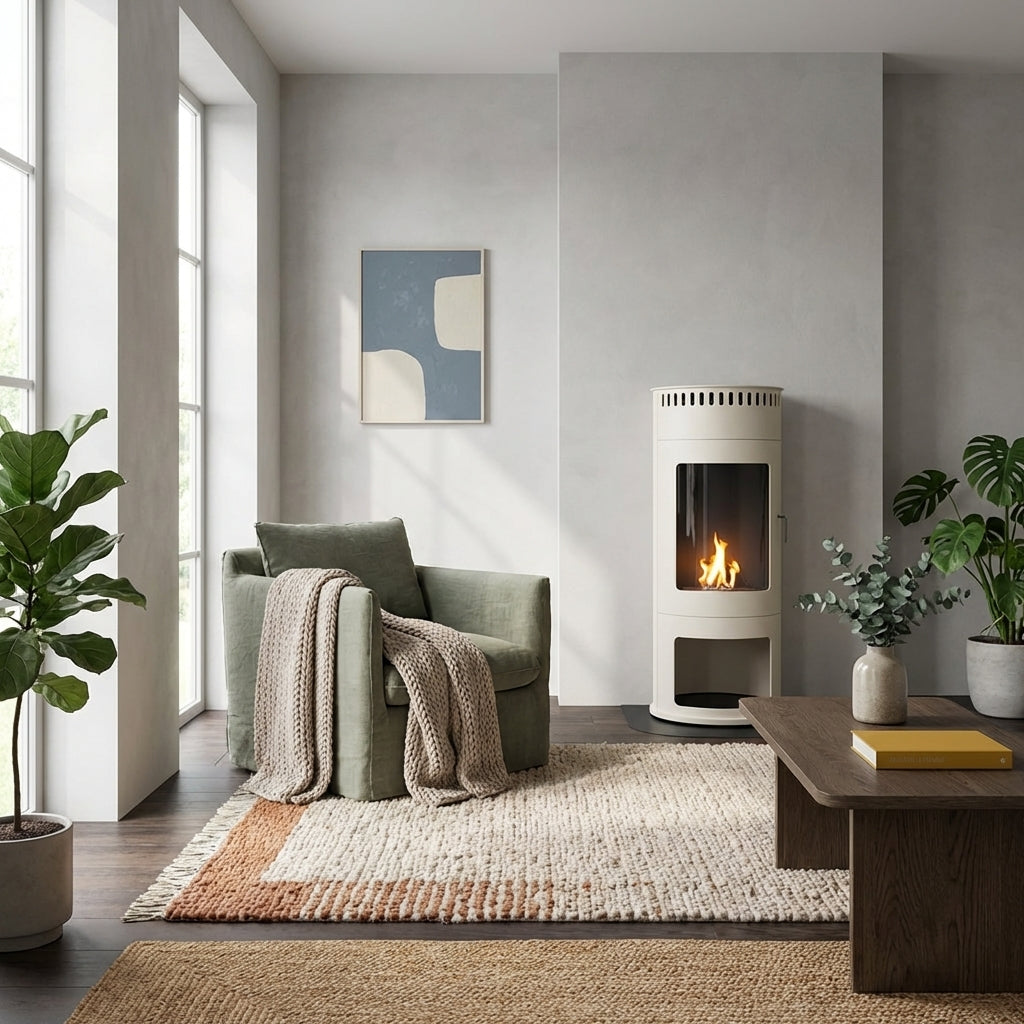 ScandiFlames Washington – Freestanding Bioethanol Stove Fireplace (White)