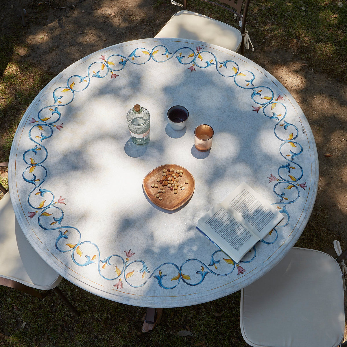 Domiziani Aurora Round Hand-Painted Lava Stone Table