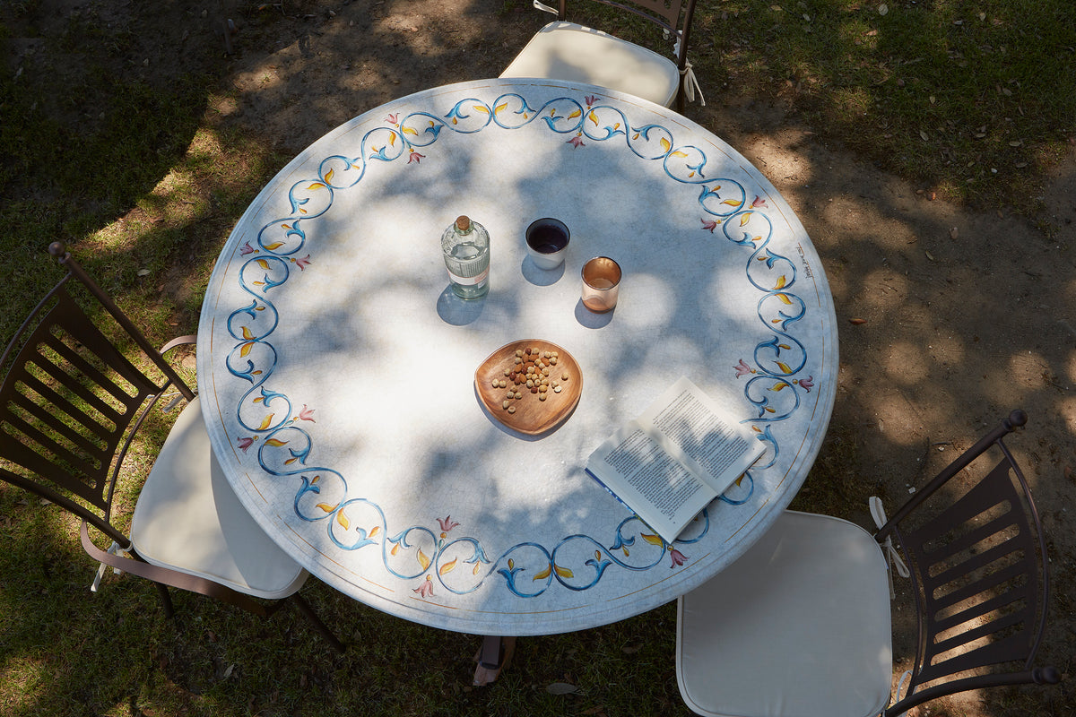 Domiziani Aurora Round Hand-Painted Lava Stone Table