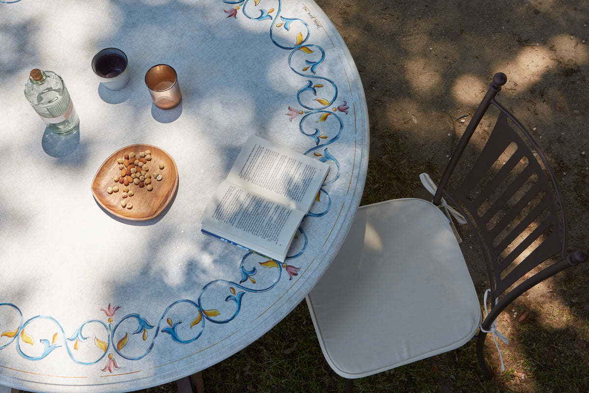 Domiziani Aurora Round Hand-Painted Lava Stone Table