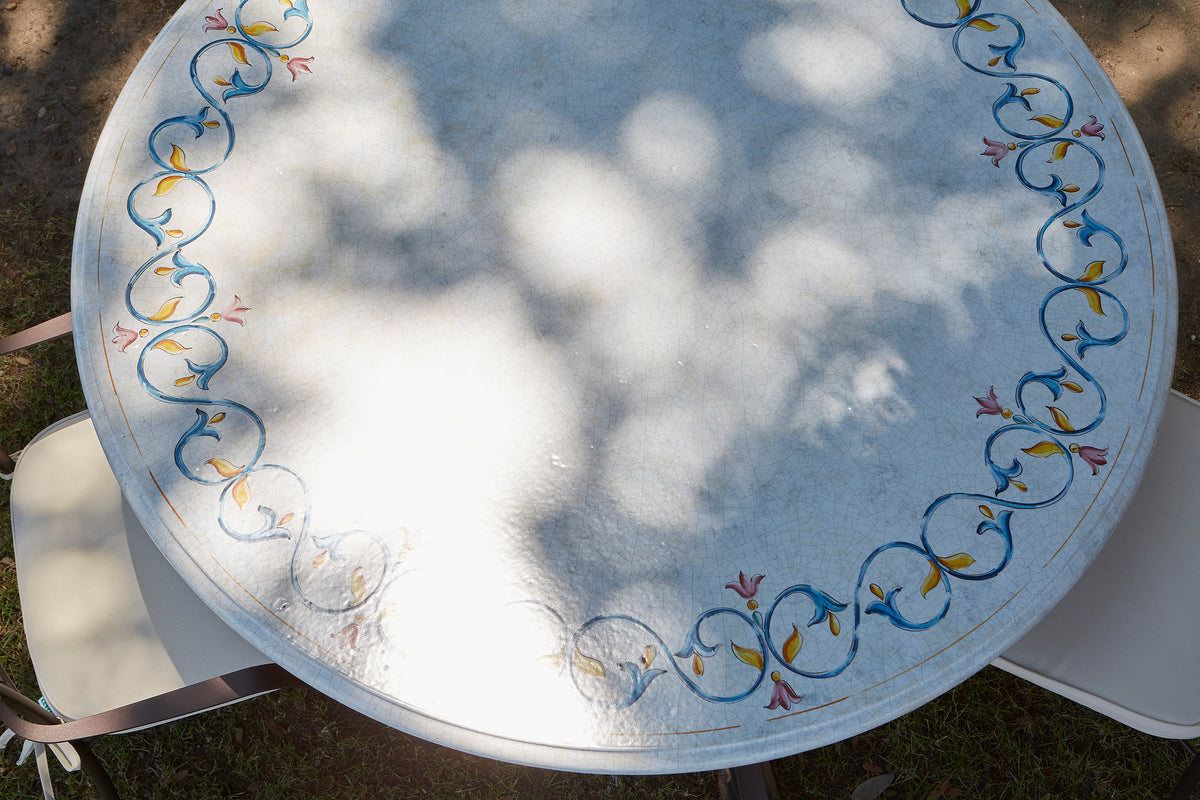 Domiziani Aurora Round Hand-Painted Lava Stone Table