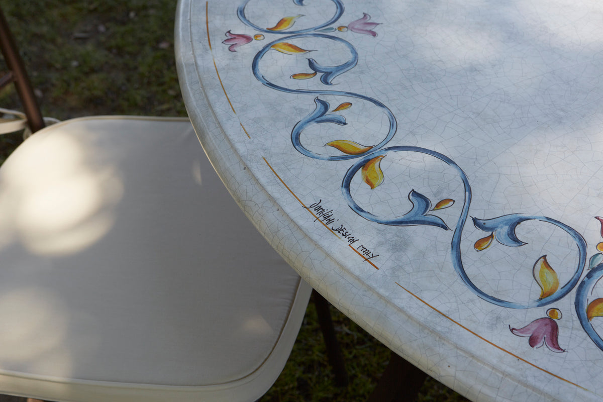 Domiziani Aurora Round Hand-Painted Lava Stone Table