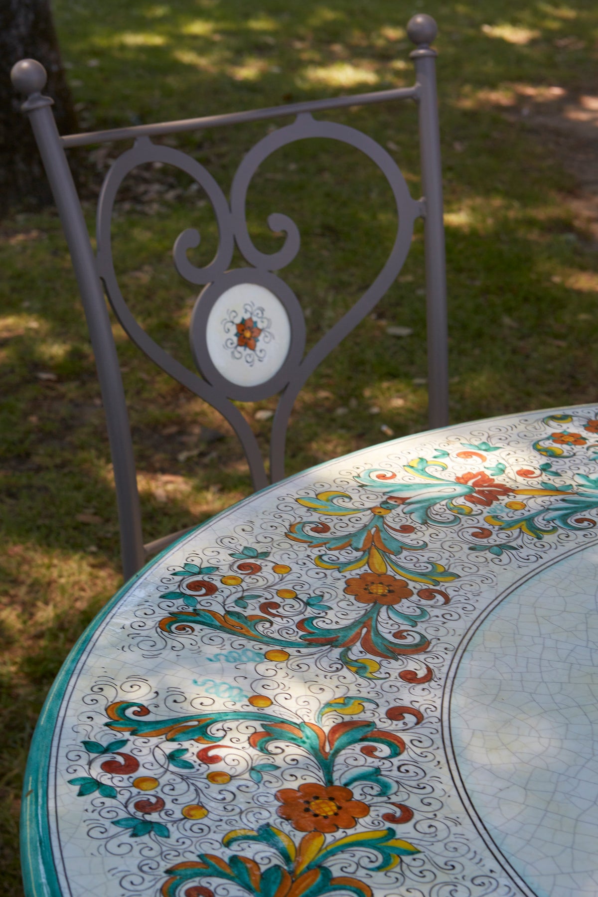 Domiziani Aurora Round Hand-Painted Lava Stone Table