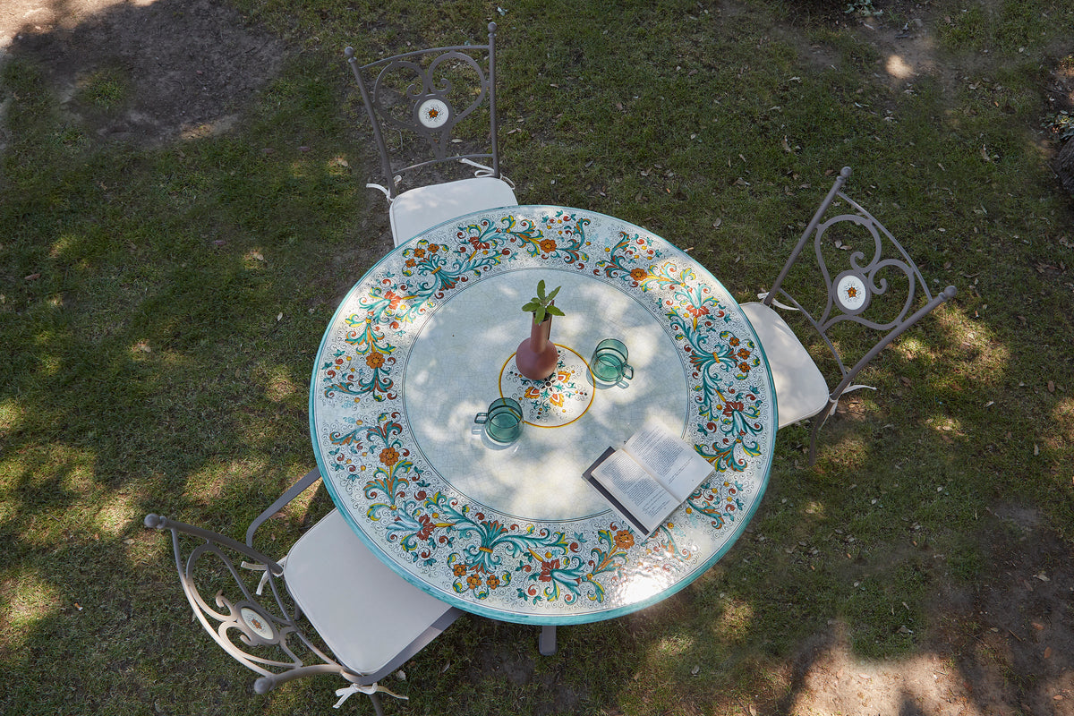 Domiziani Aurora Round Hand-Painted Lava Stone Table