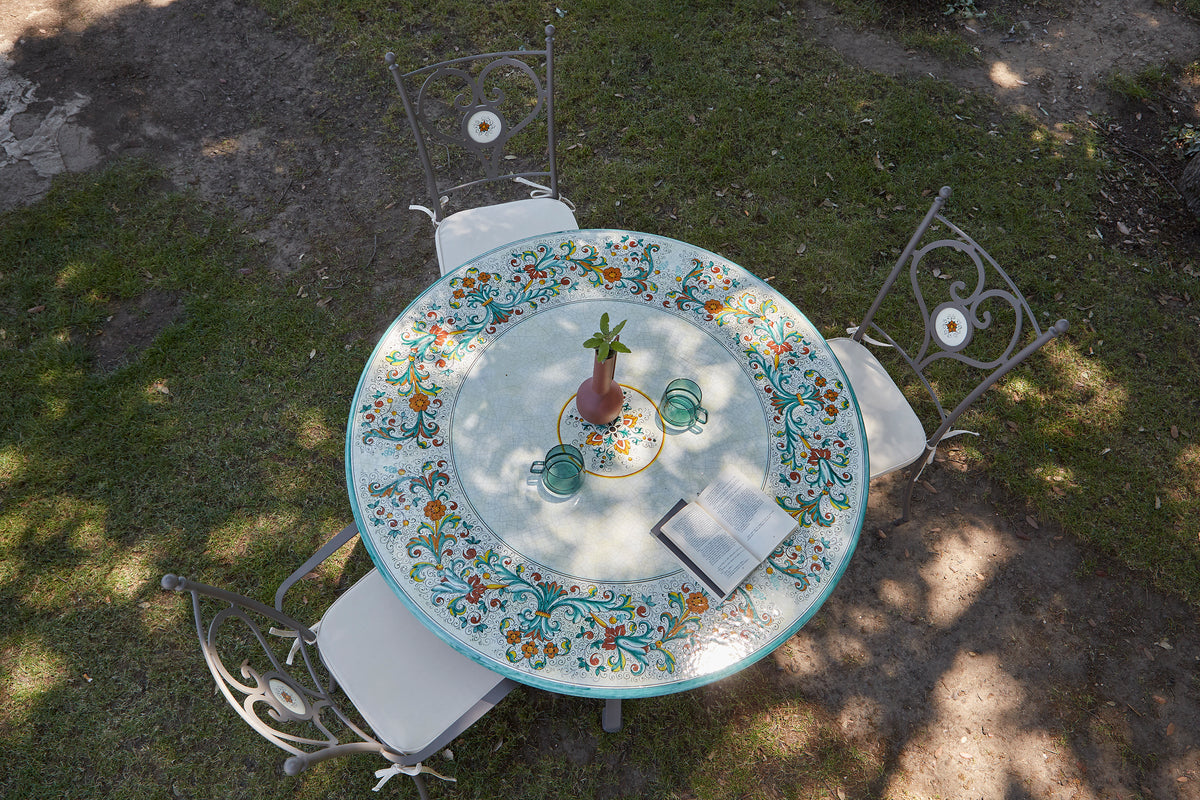 Domiziani Aurora Round Hand-Painted Lava Stone Table