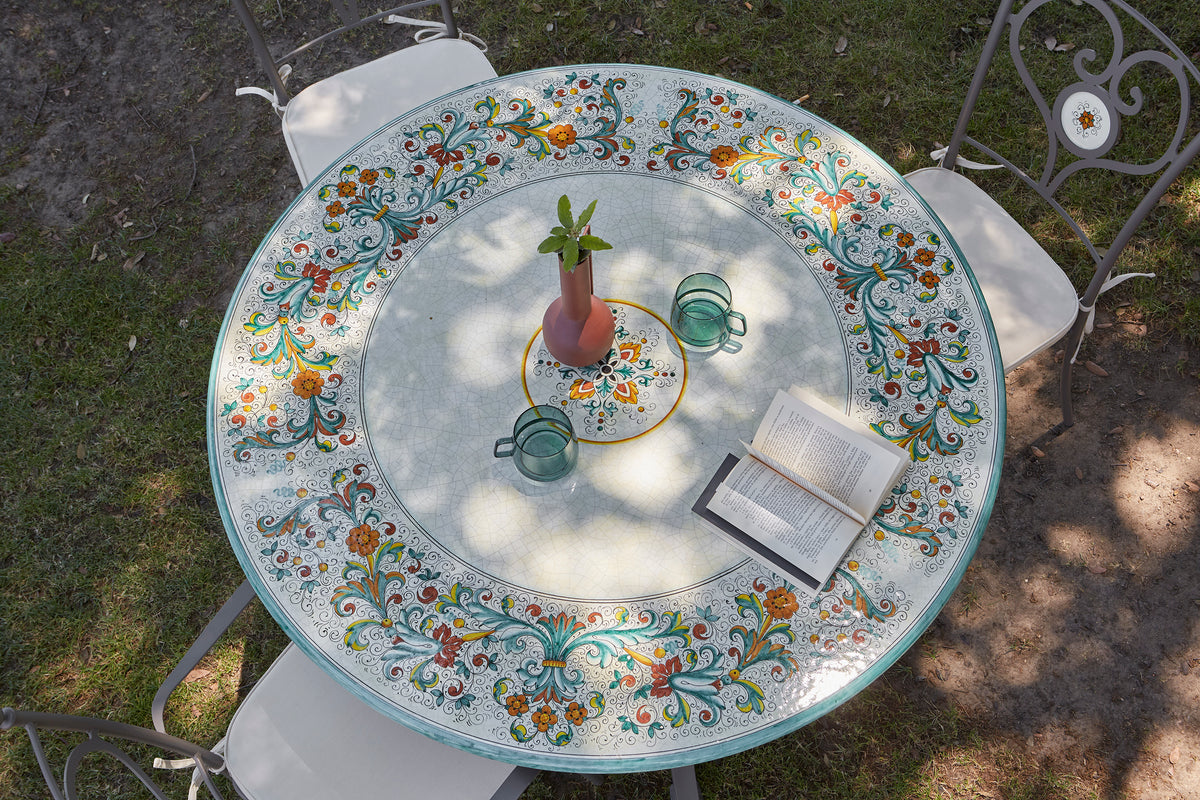 Domiziani Aurora Round Hand-Painted Lava Stone Table