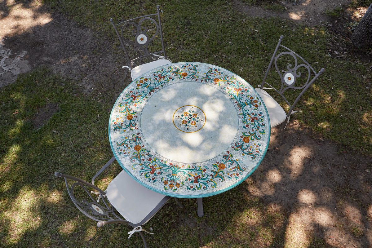 Domiziani Aurora Round Hand-Painted Lava Stone Table