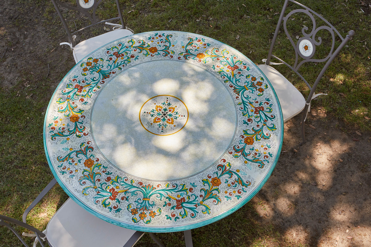 Domiziani Aurora Round Hand-Painted Lava Stone Table