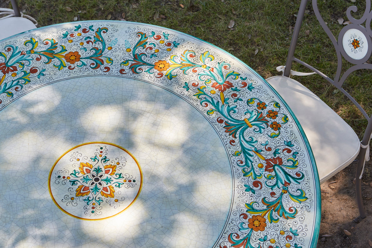 Domiziani Aurora Round Hand-Painted Lava Stone Table